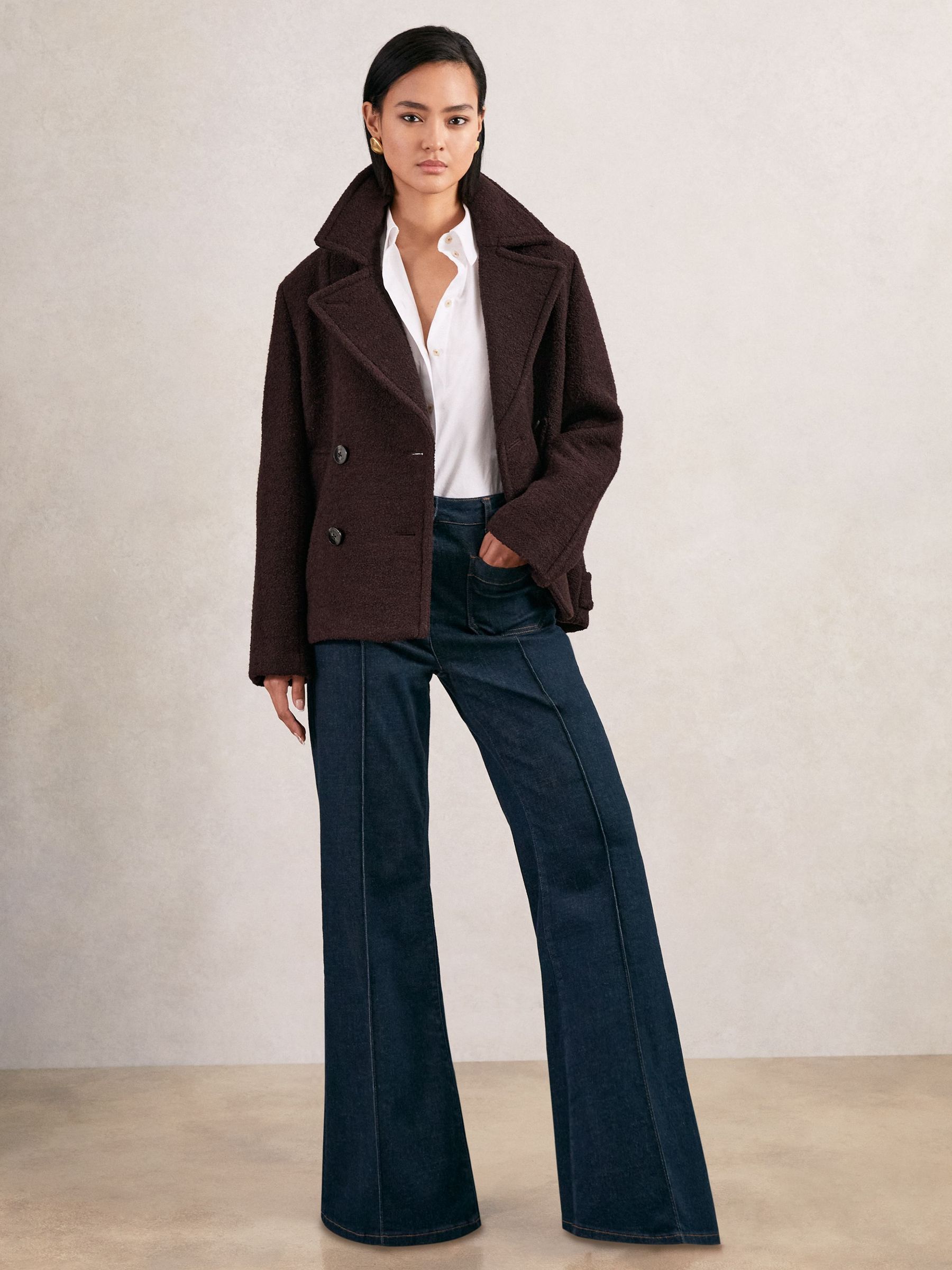 Wool-Blend Double-Breasted Short Coat in Burgundy (W59000) | 1,800 QAR