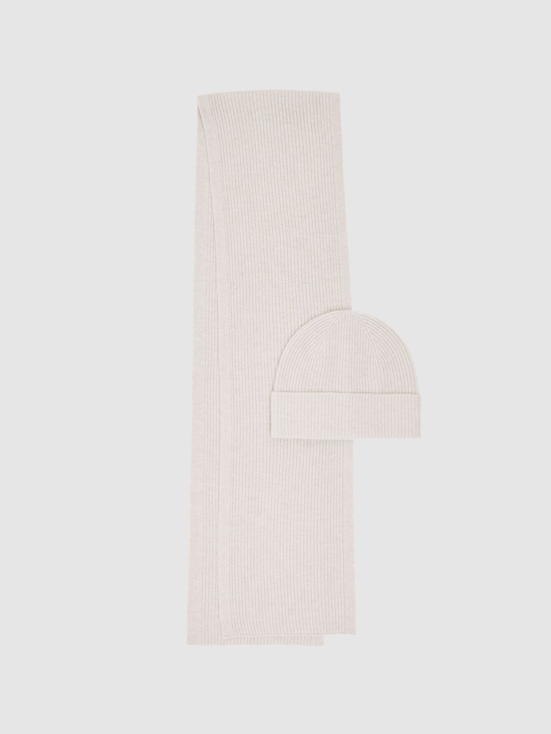 Merino Wool Scarf and Beanie Gift Set in Light Oatmeal Melange (W59002) | $190