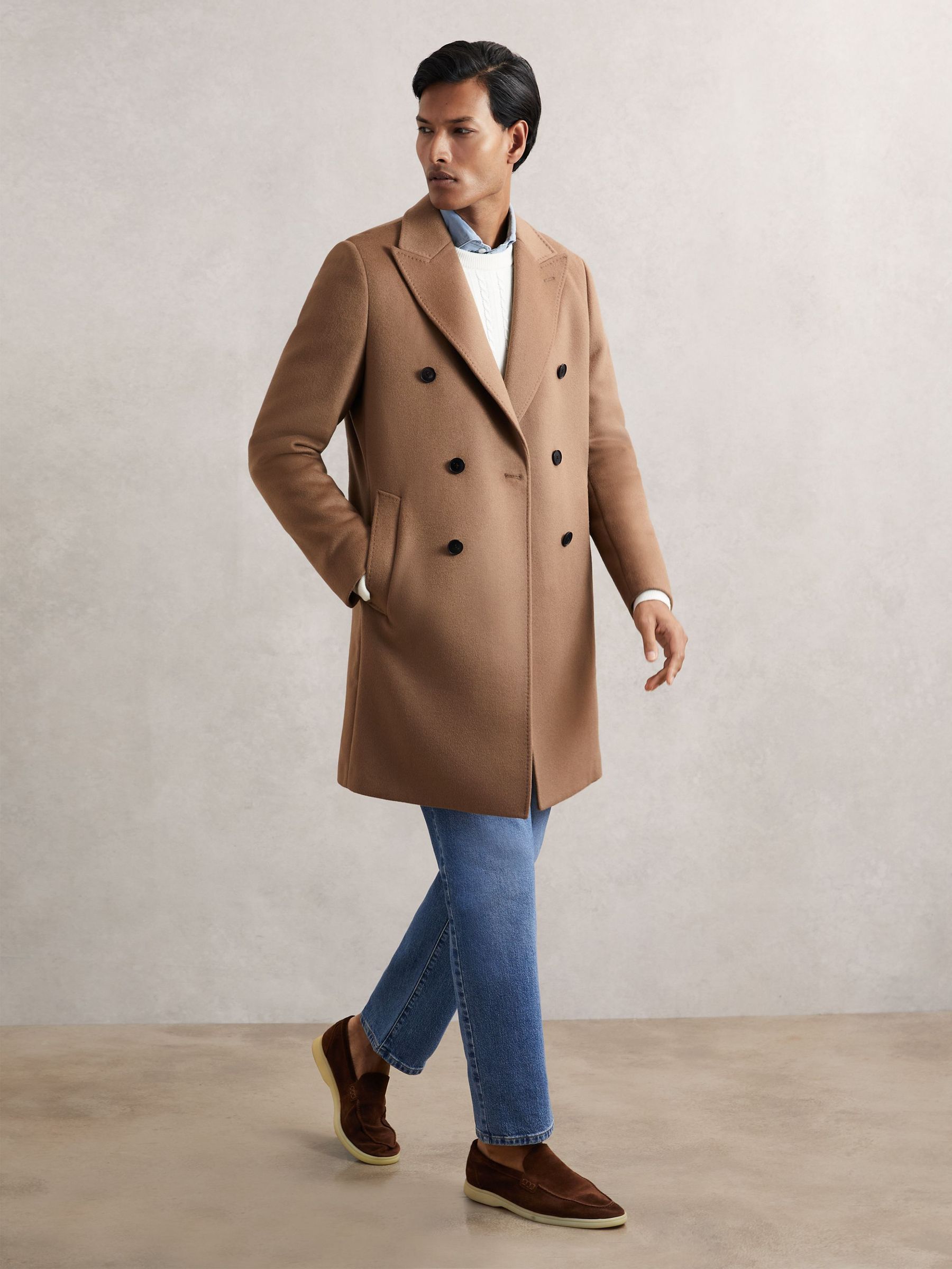 Wool-Blend Double-Breasted Overcoat in Light Brown (W59011) | 1,905 QAR