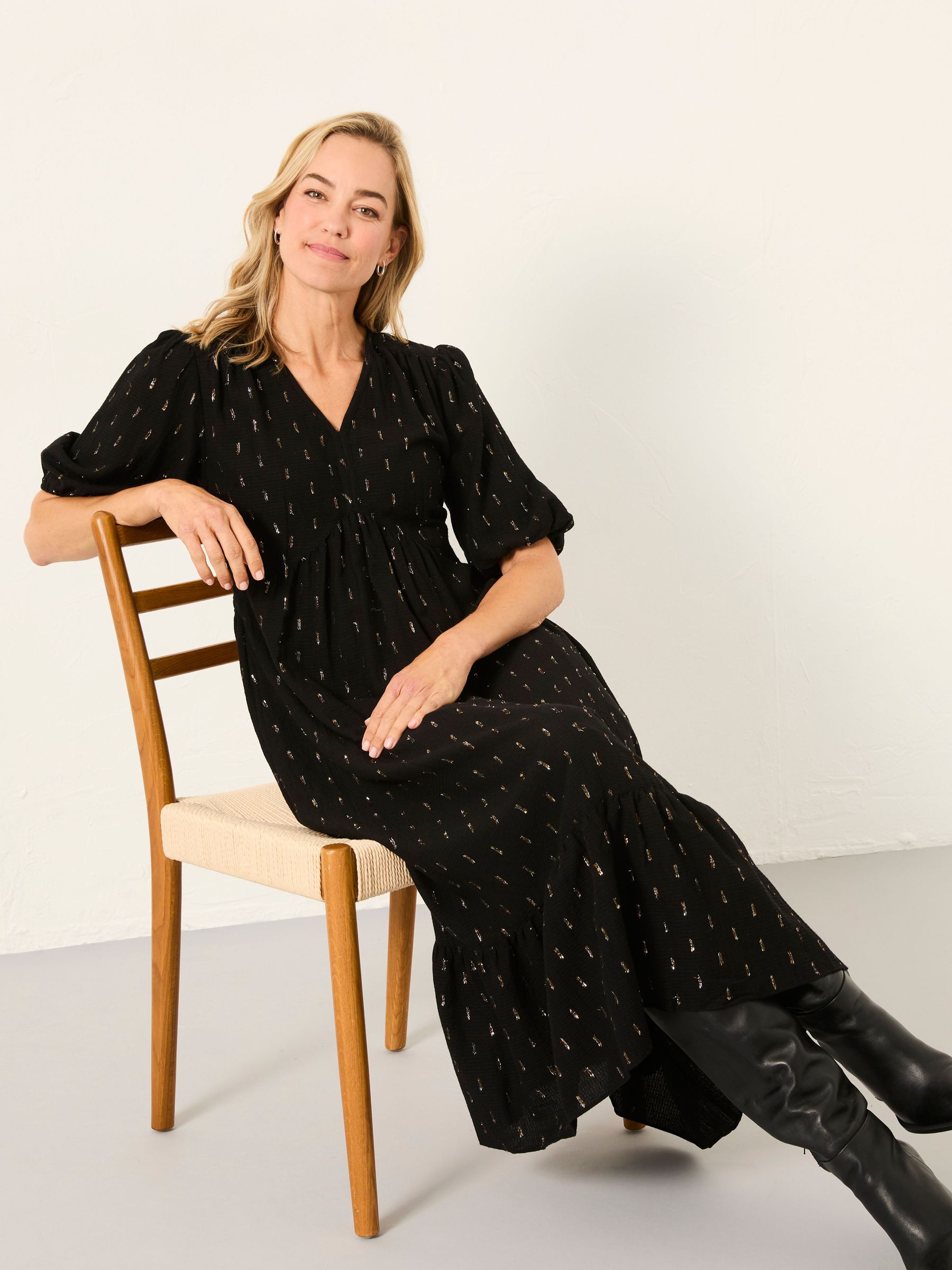 Milly Black Petite Metallic Midi Dress (W61240) | $151