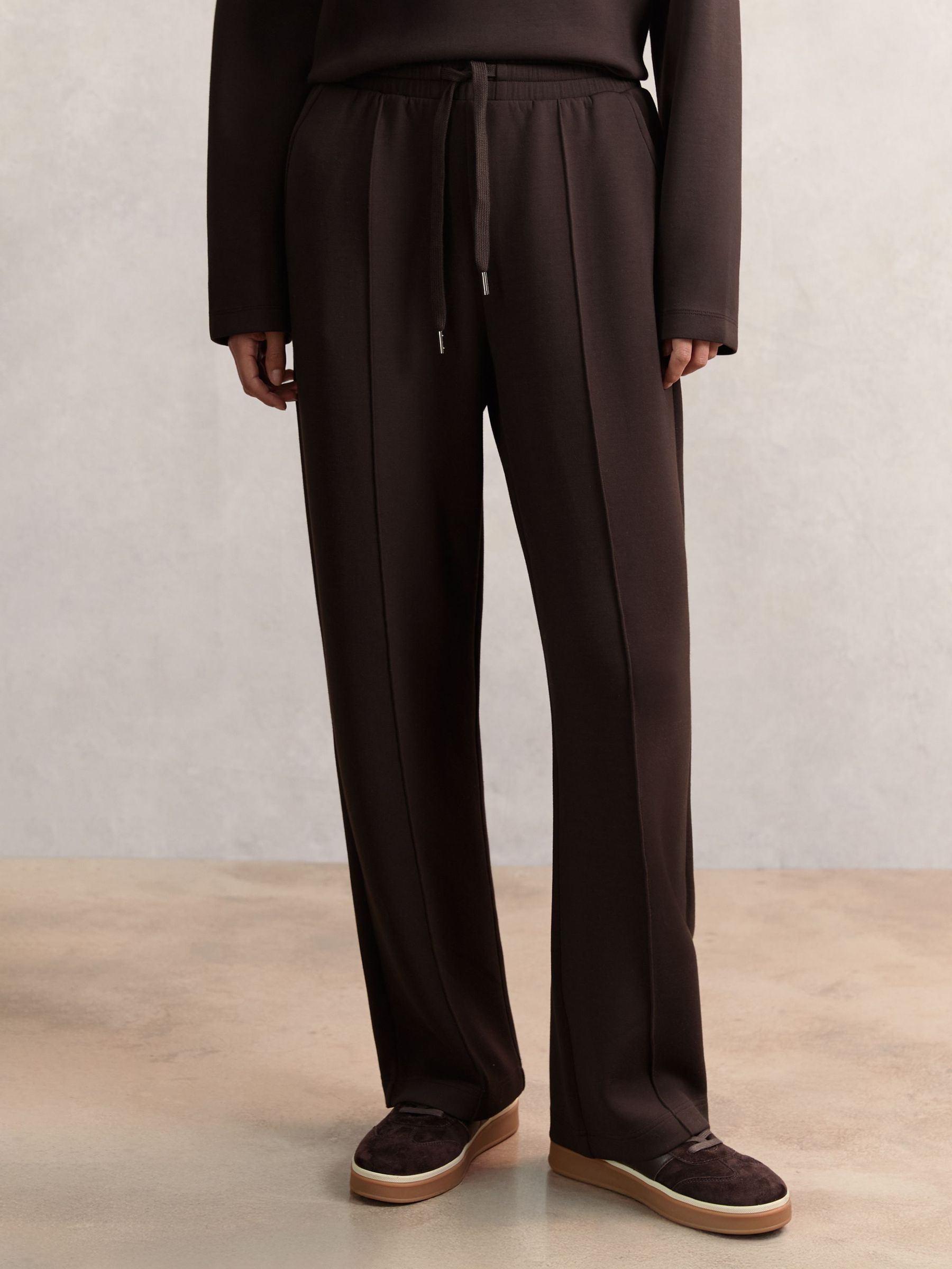 Petite Modal-Blend Interlock Wide-Leg Joggers in Dark Chocolate Brown (W61531) | 655 QAR