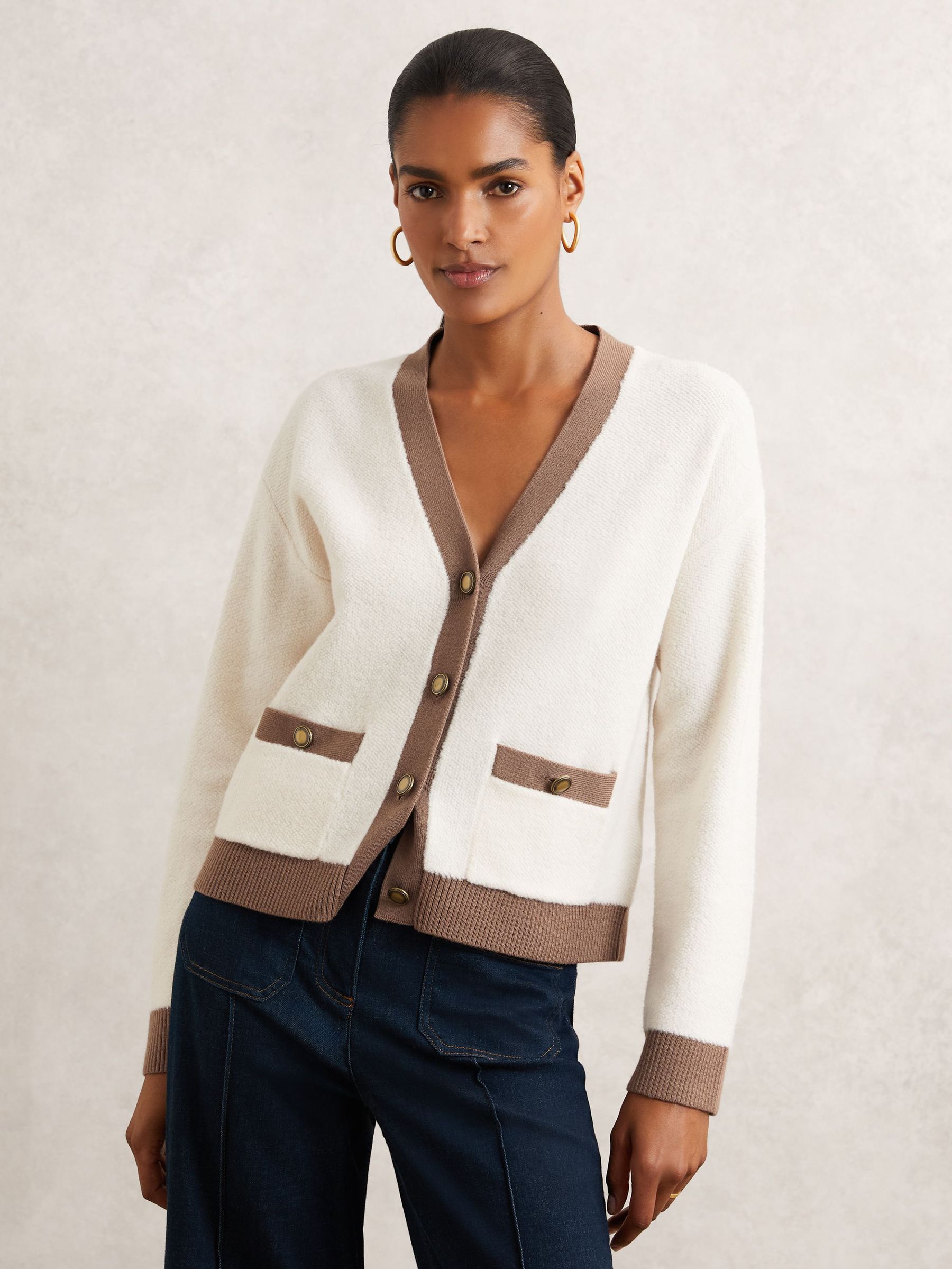 Wool Colourblock Cardigan in Cream/Neutral (W61533) | €185