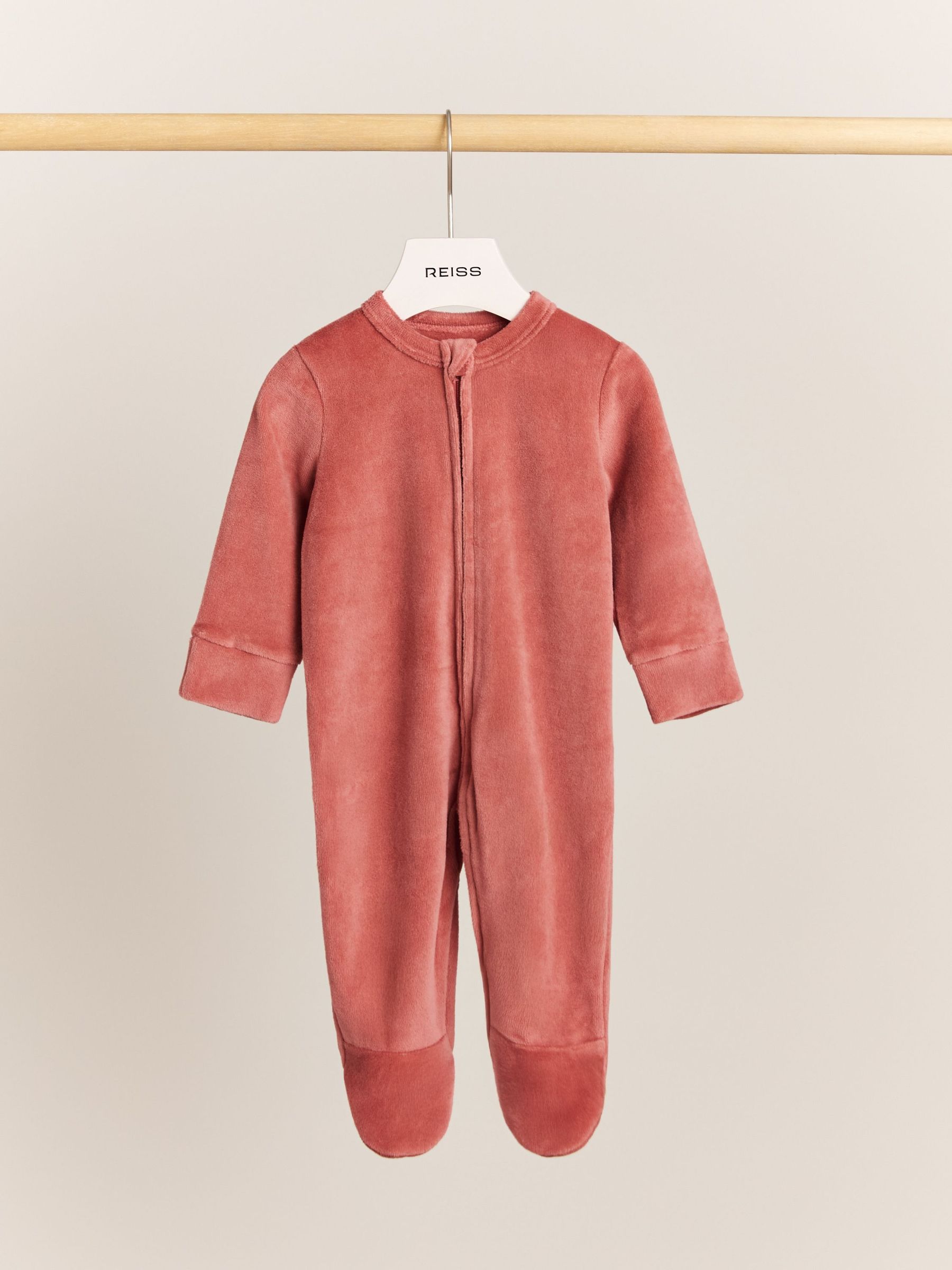 Cotton-Blend Velour Sleepsuit in Rose (W61972) | €50