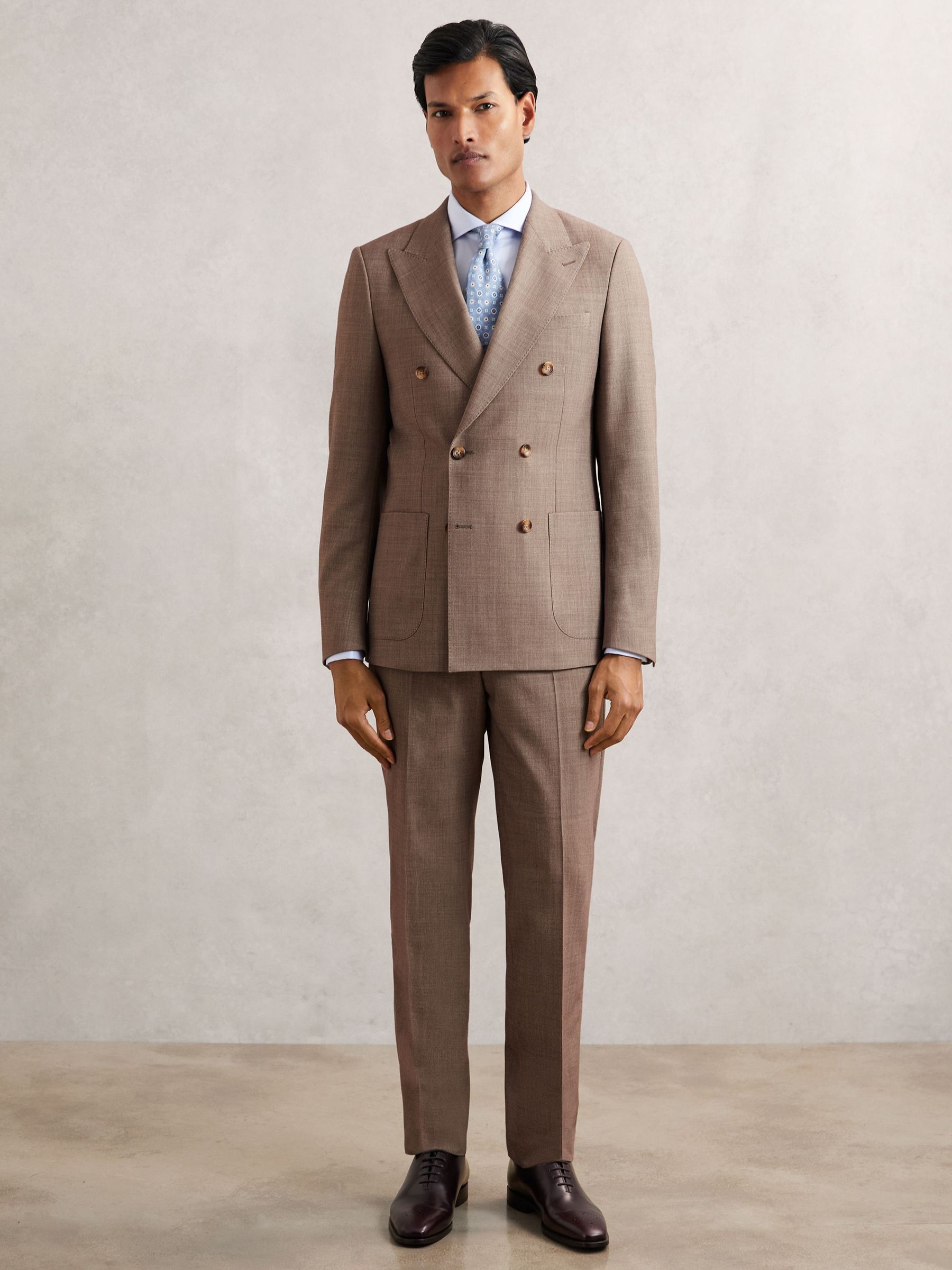 Double-Breasted Textured Suit Blazer Slim-Fit With Wool in Brown (W61973) | €450