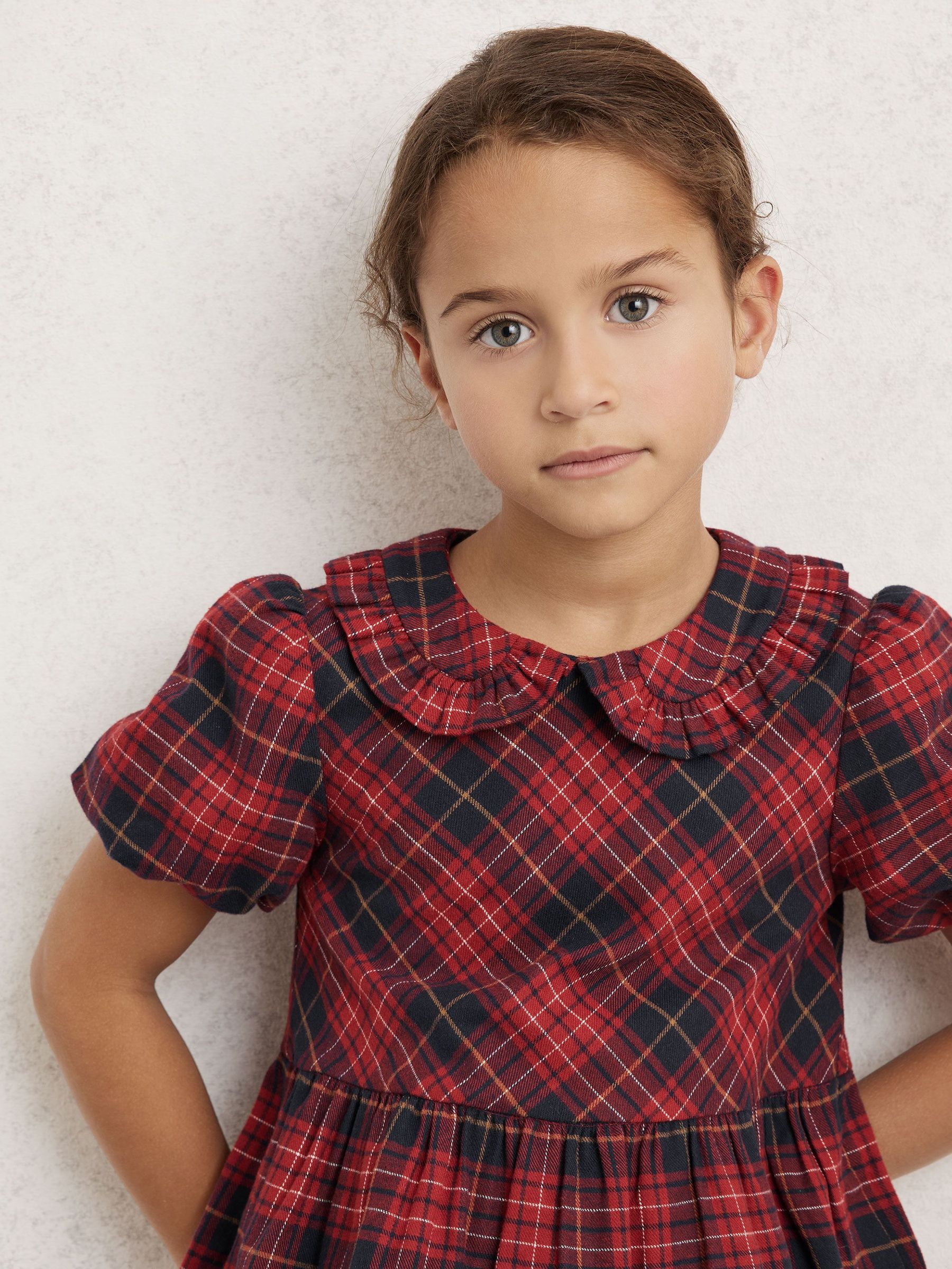 Cotton Peter-Pan Collar Tartan Dress in Red (W61980) | €105