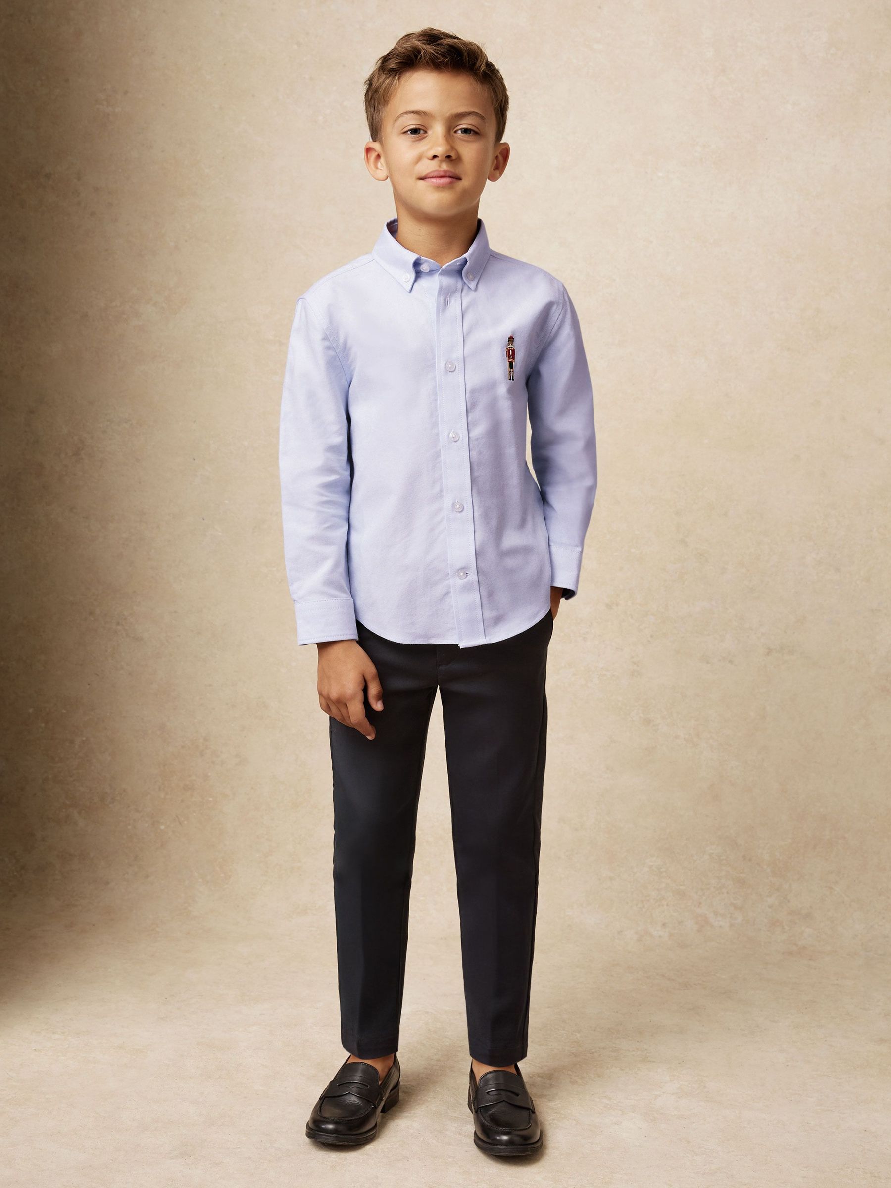 3-9 yrs Nutcracker-Embroidered Oxford Shirt Cotton in Soft Blue (W62208) | $55