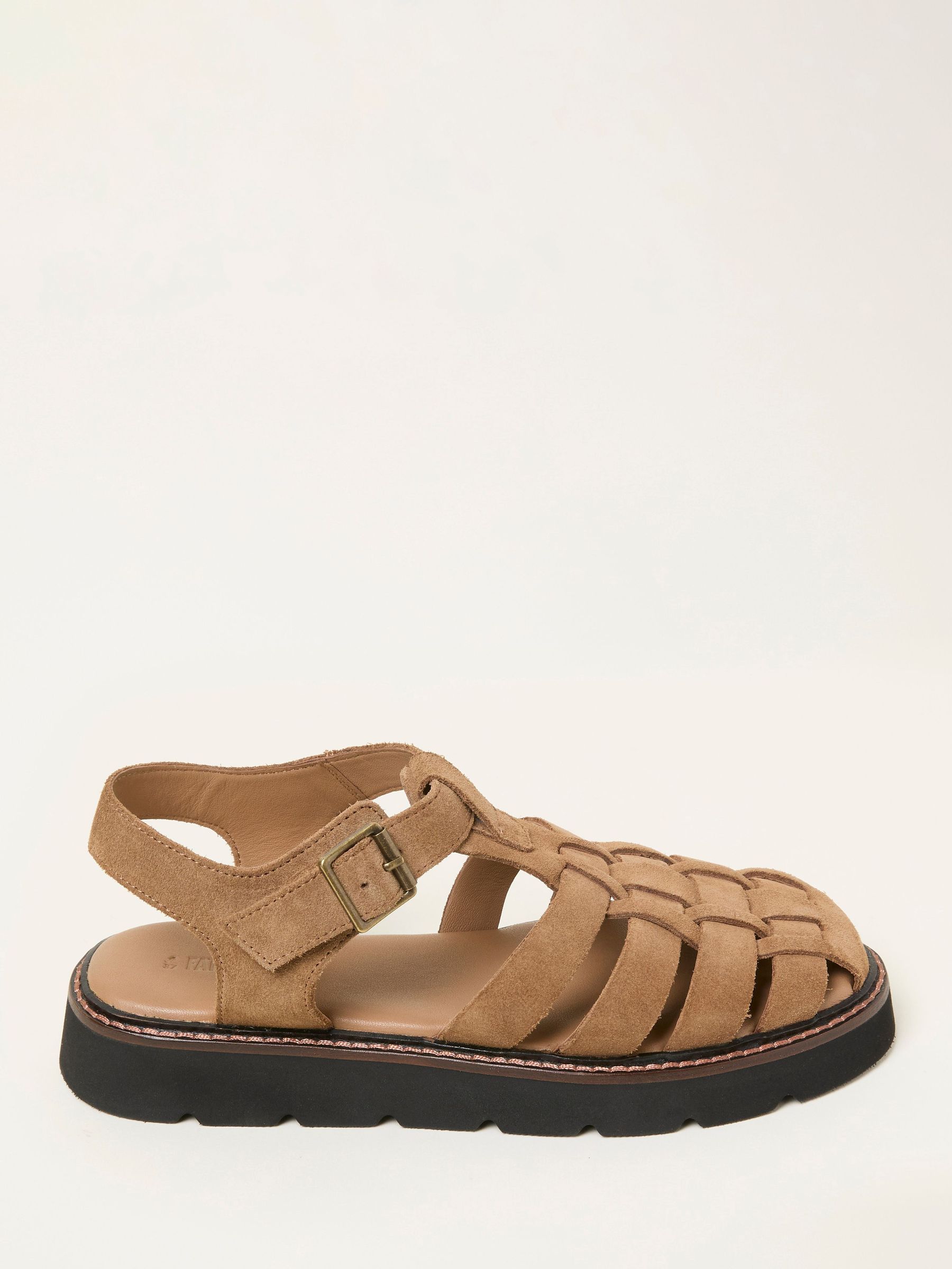 Cali Tan Brown Suede Fisherman Sandal (W63943) | $125