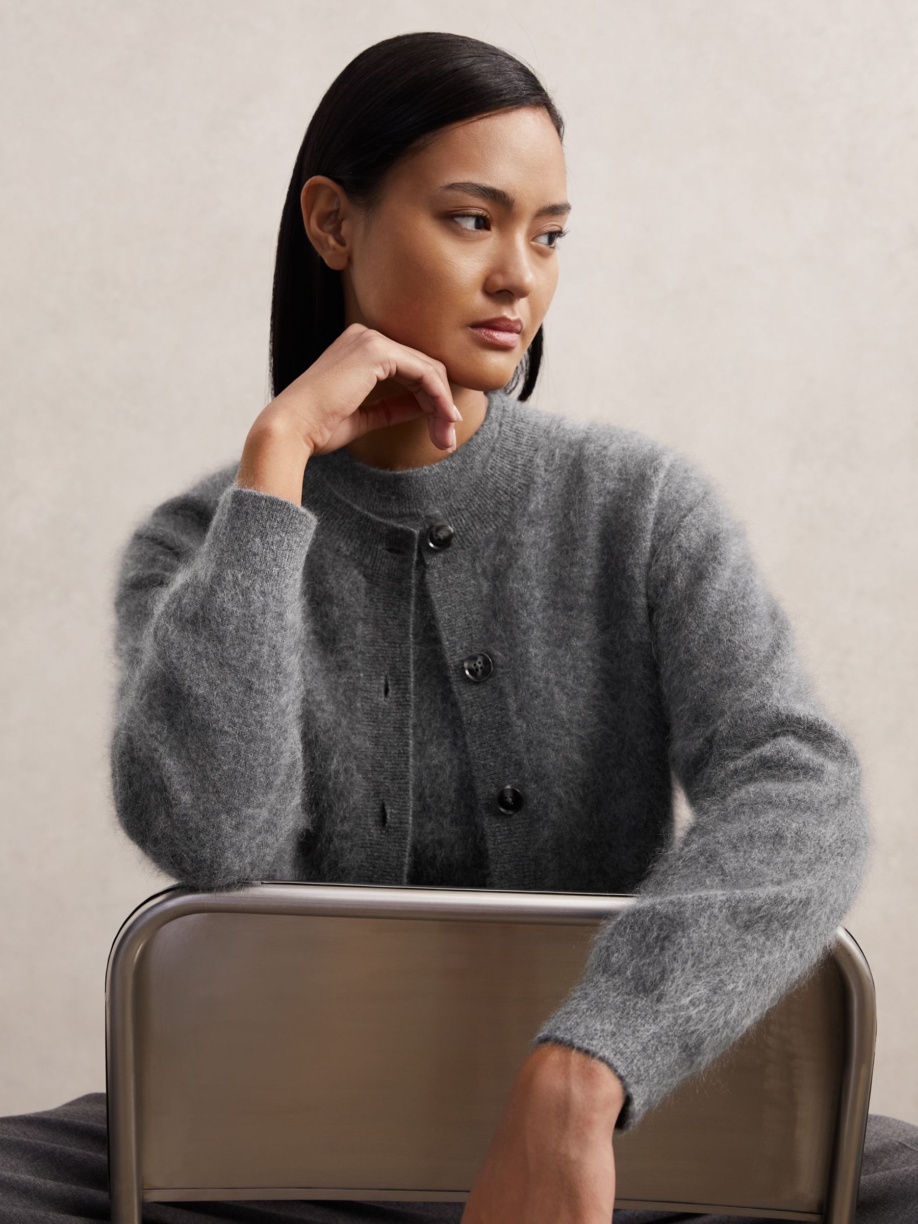 100% Brushed Cashmere Cardigan in Grey (W63984) | $475