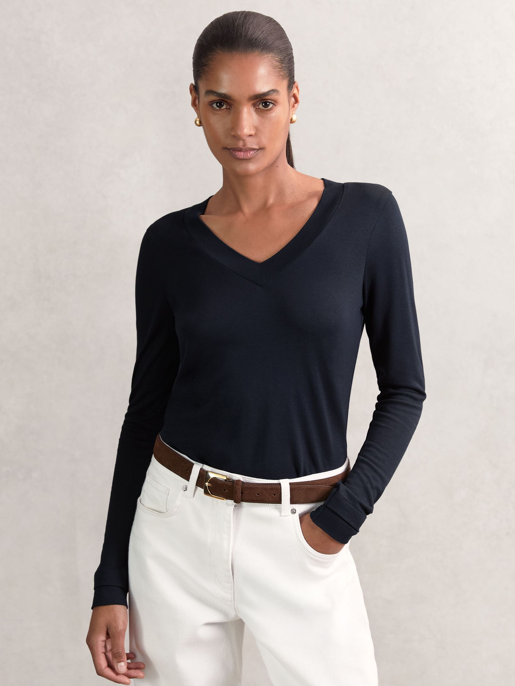 Jersey V-Neck Top in Navy (W63995) | 370 QAR