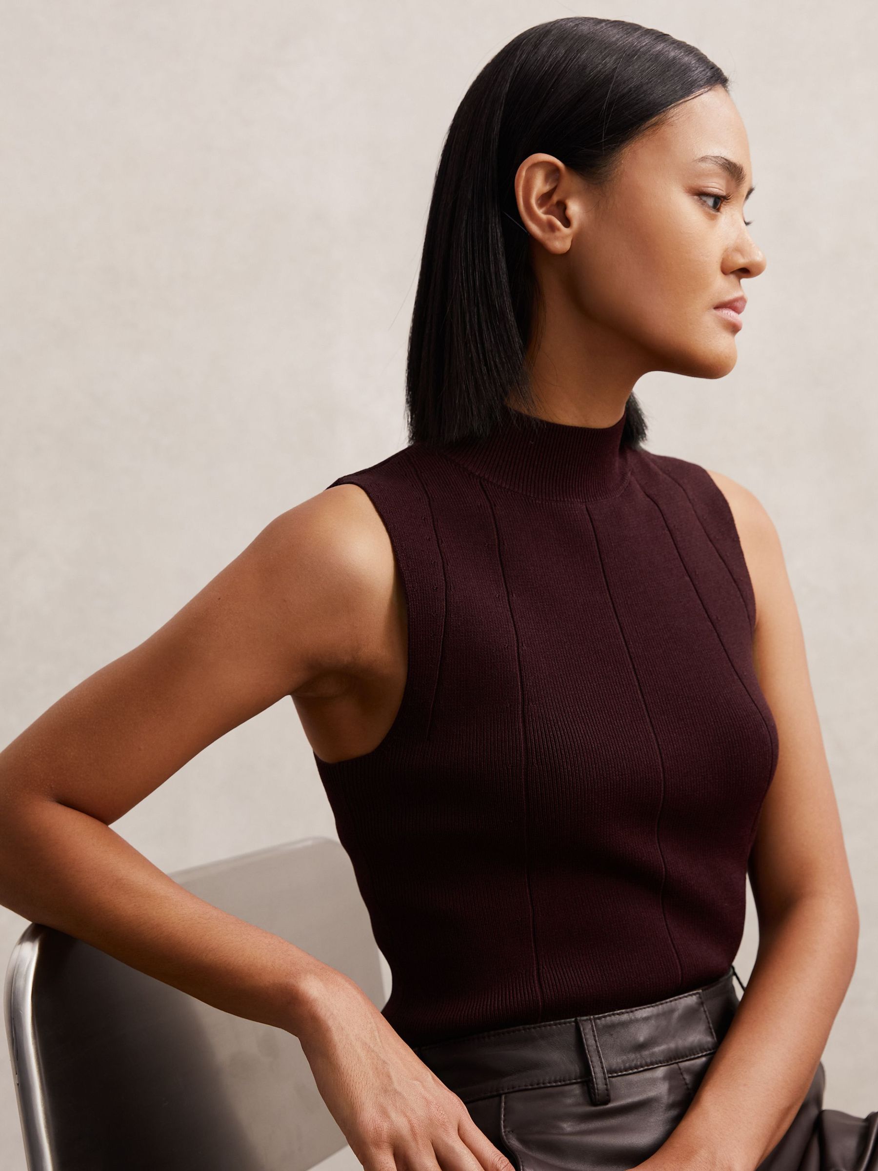 High Neck Sleeveless Top in Burgundy (W64002) | 535 QAR