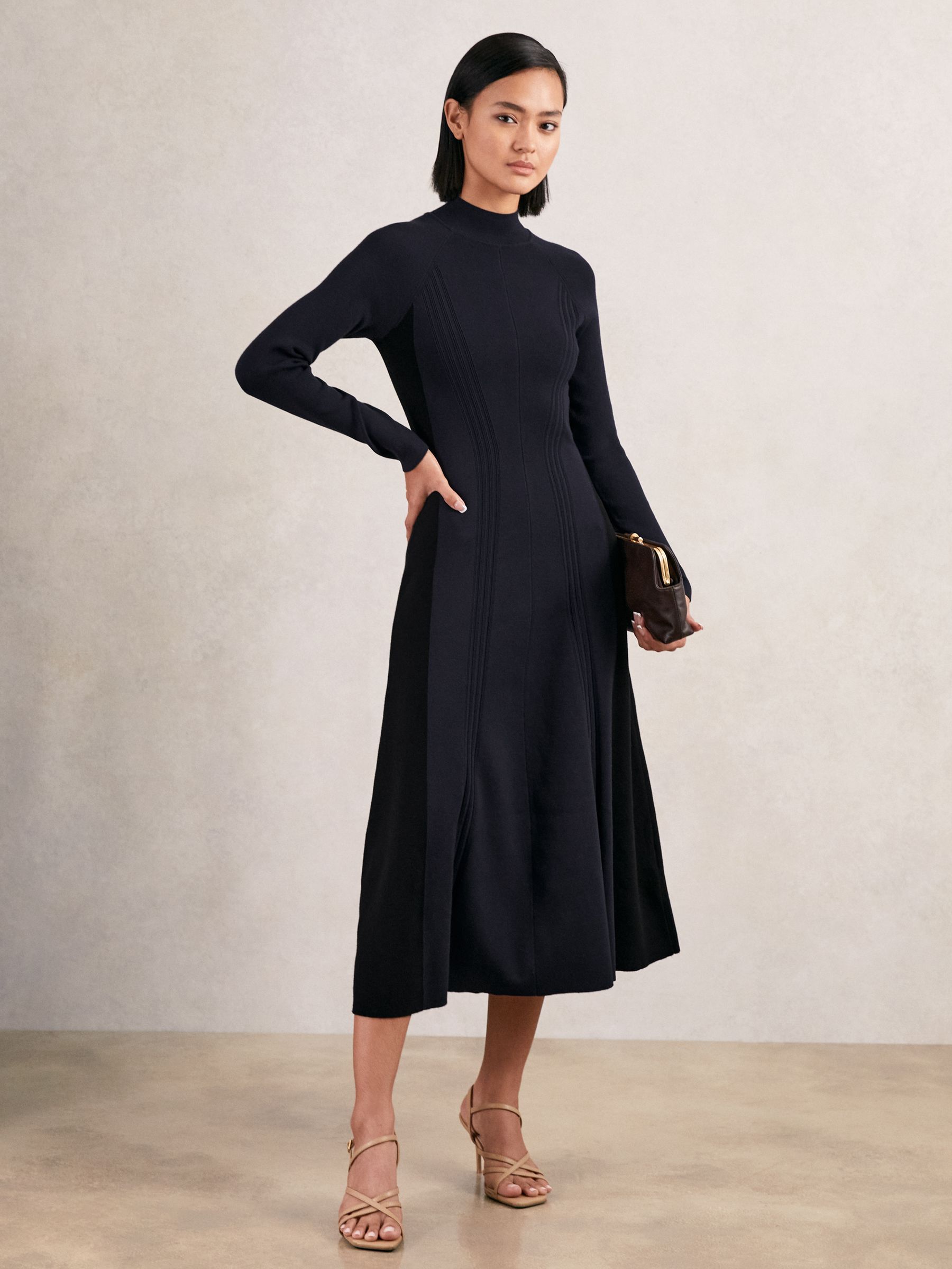 Petite Knitted Contrast-Panel Midi Dress in Navy/Black (W64003) | €235