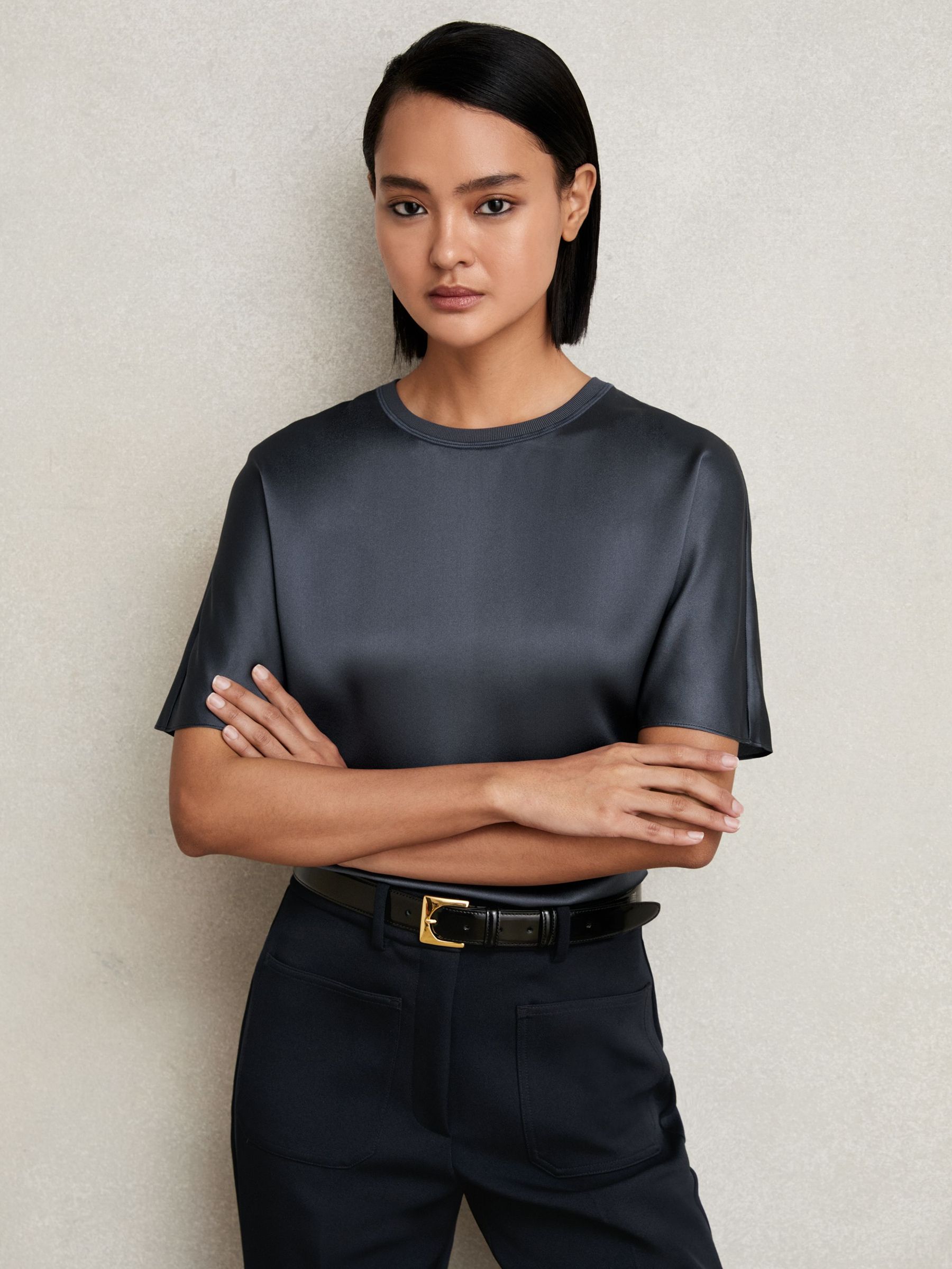 Silk Short-Sleeve Top in Blue (W64020) | 810 QAR