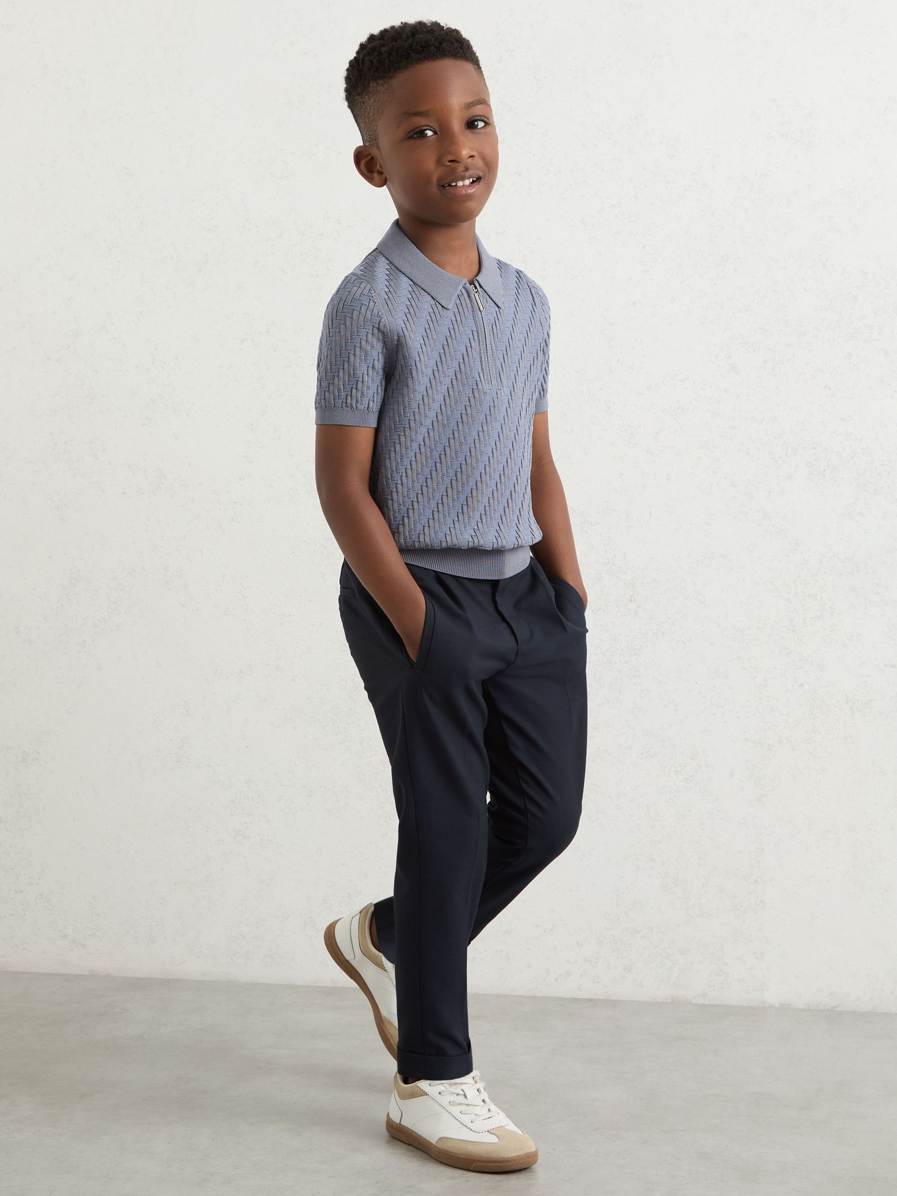 Textured-Knit Half-Zip Polo Shirt in Airforce Blue (W64030) | $75