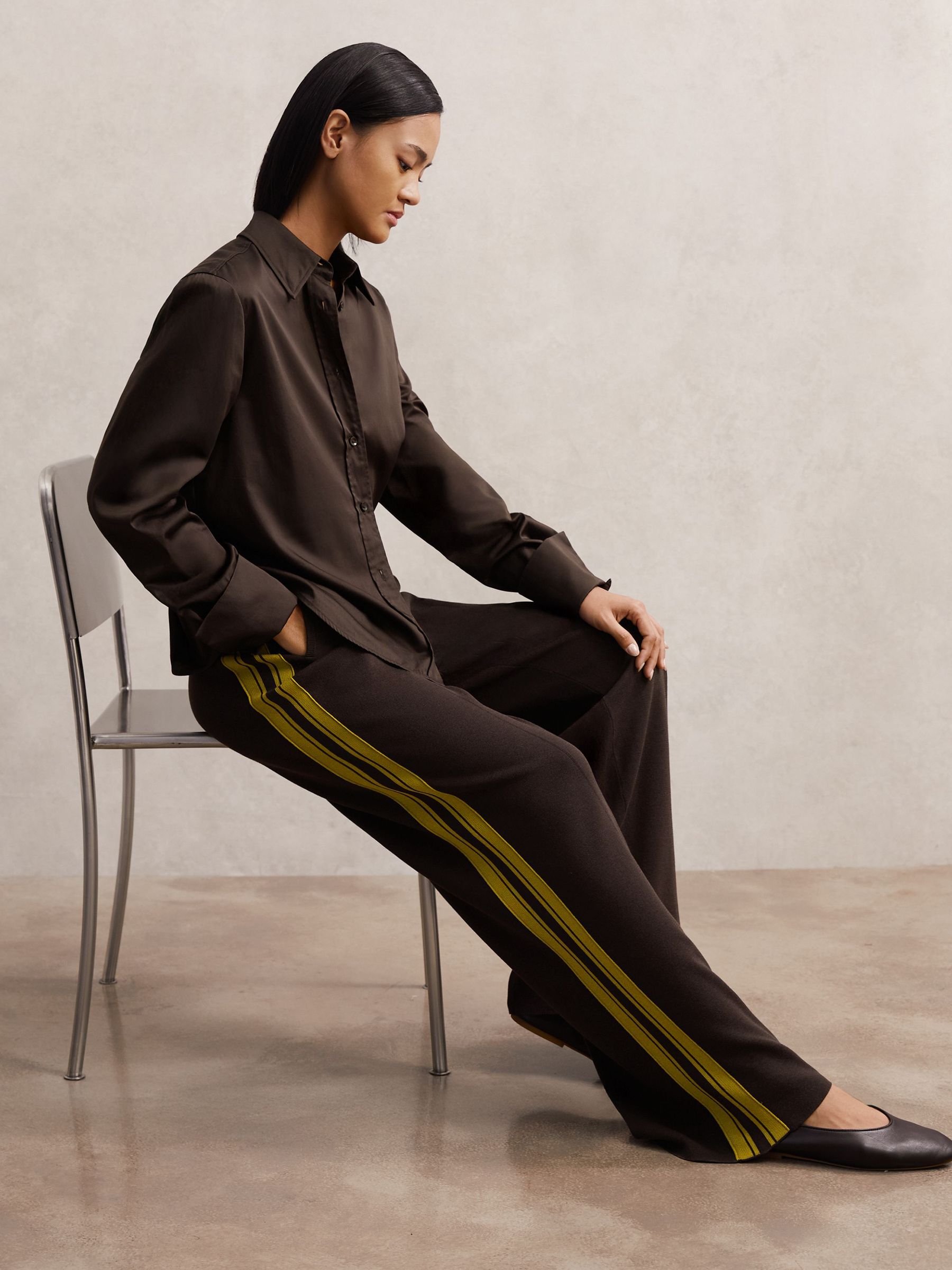Petite Knitted Side-Stripe Wide-Leg Trousers in Berry (W64838) | 820 QAR