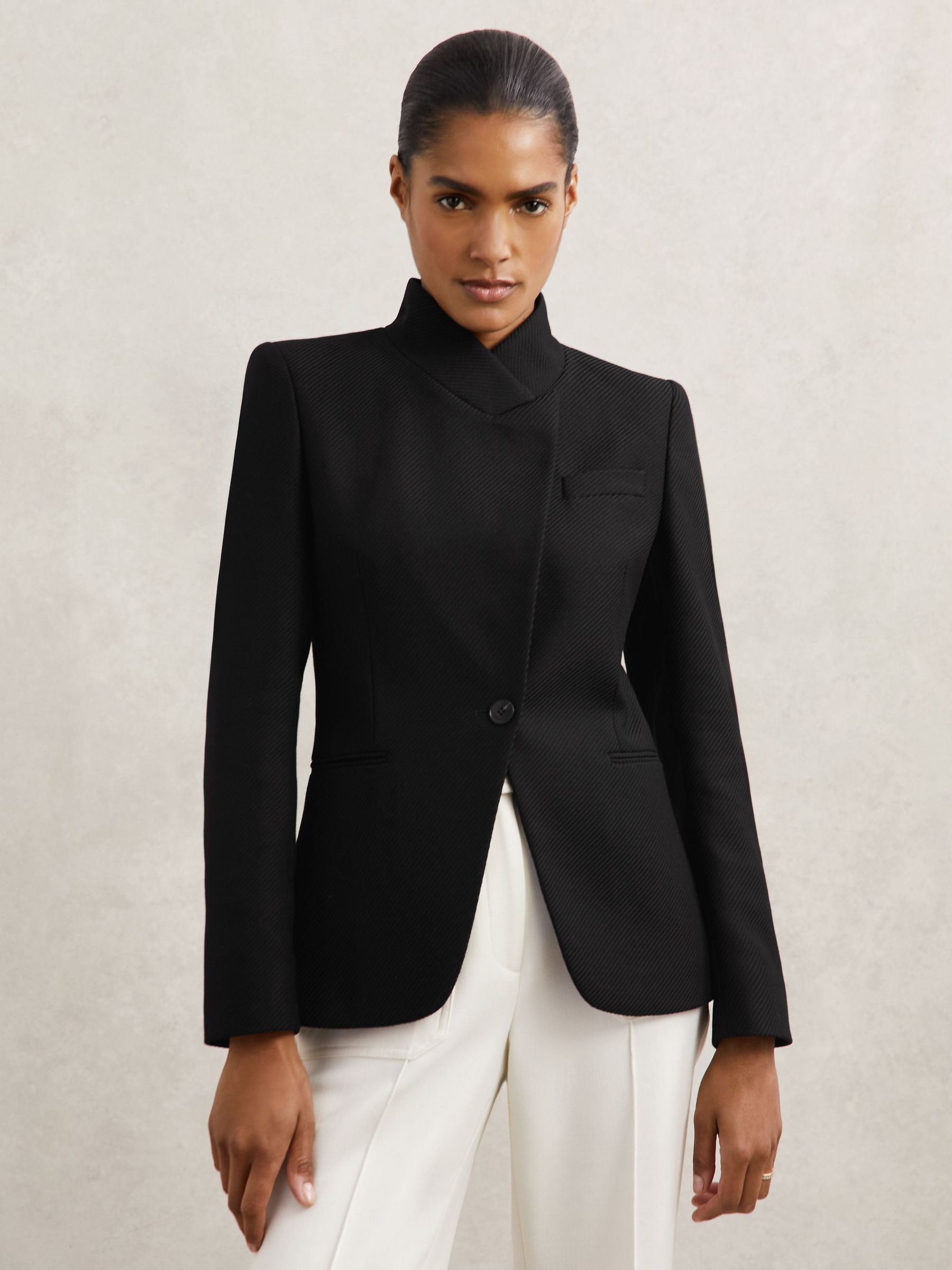 Wool-Blend Wrapover Blazer in Black (W64872) | 1,405 QAR