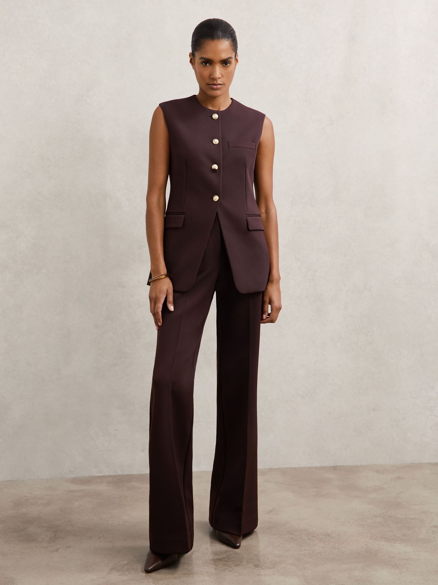 Petite Twill Patch-Pocket Flared Trousers in Chocolate Brown (W64874) | 900 SAR
