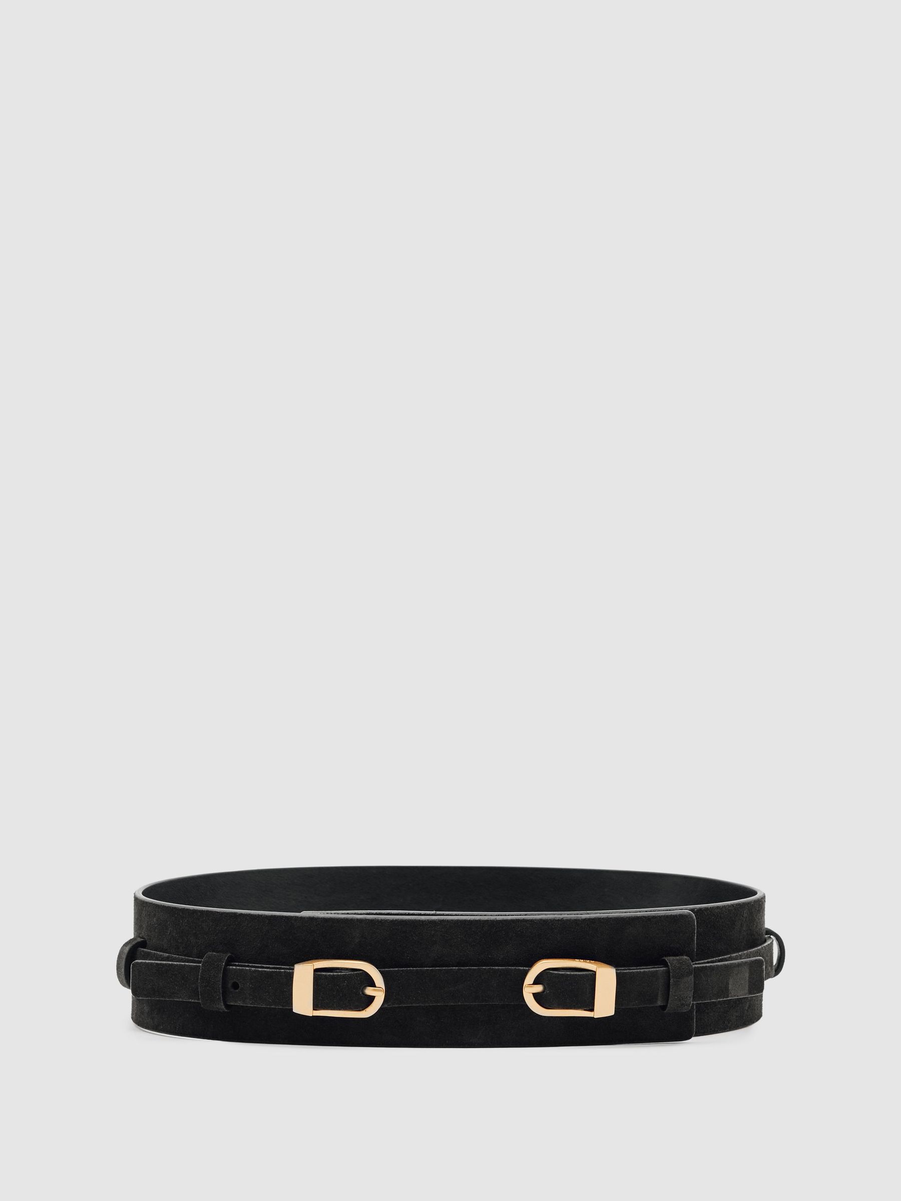 Suede Double-Buckle Waist Belt in Chocolate (W64879) | 600 QAR