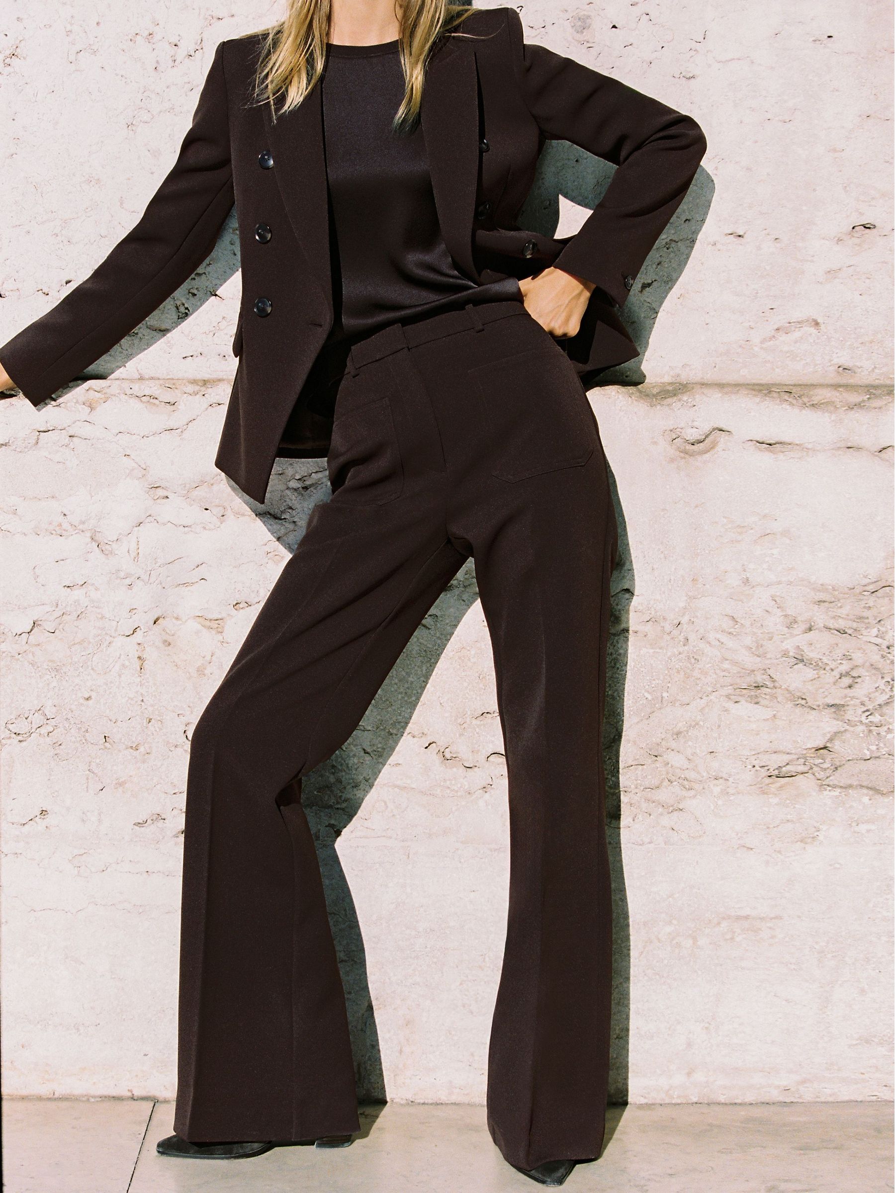 Twill Patch-Pocket Flared Trousers in Chocolate Brown (W64880) | 820 QAR