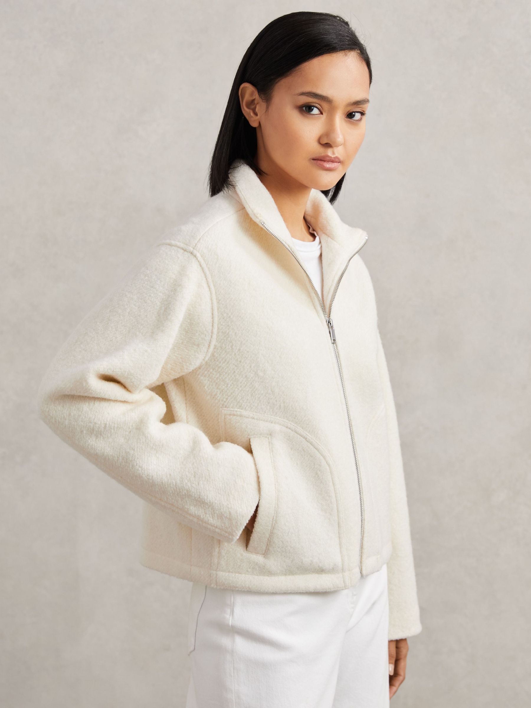 Wool Felted Funnel-Neck Jacket in Cream (W64885) | 1,360 QAR