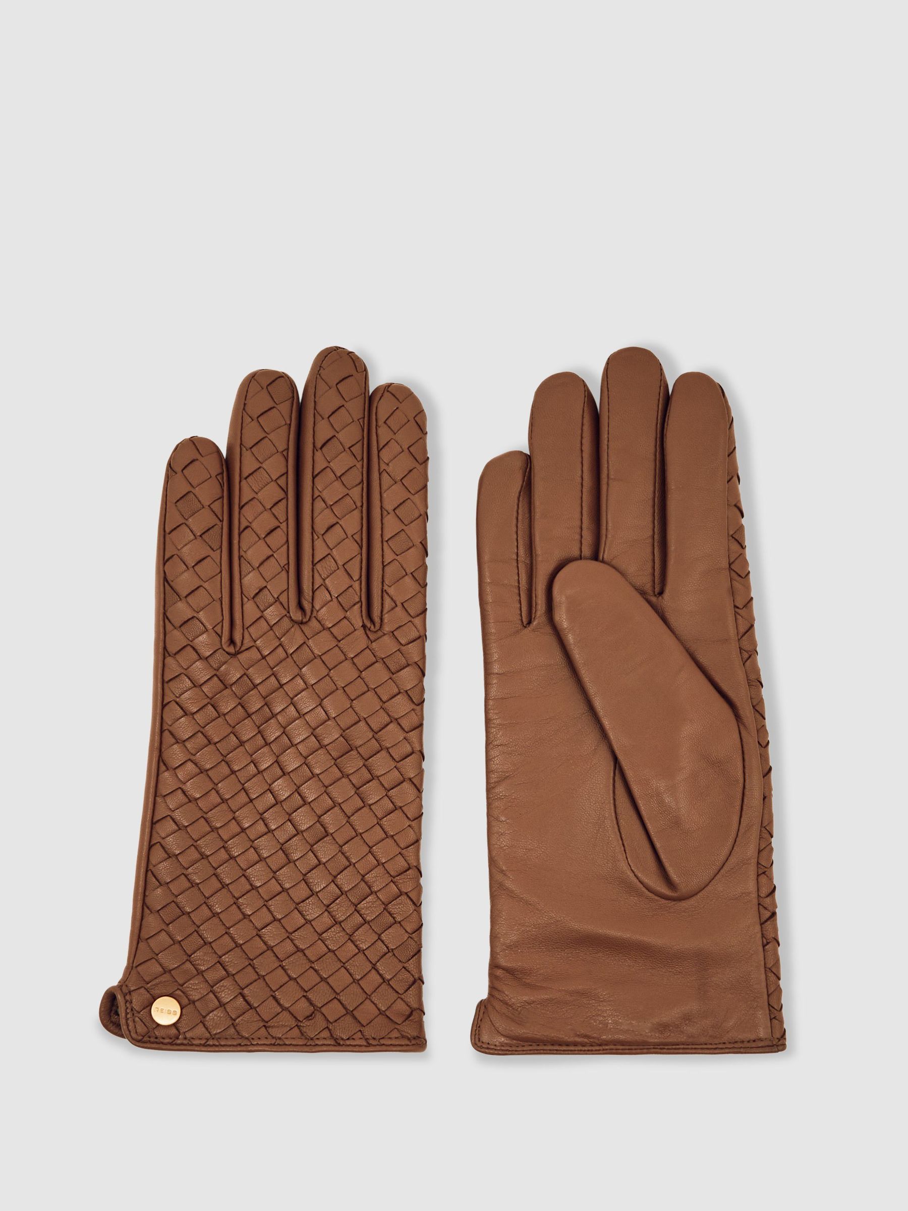 Woven Leather Gloves in Tan (W64886) | 480 QAR