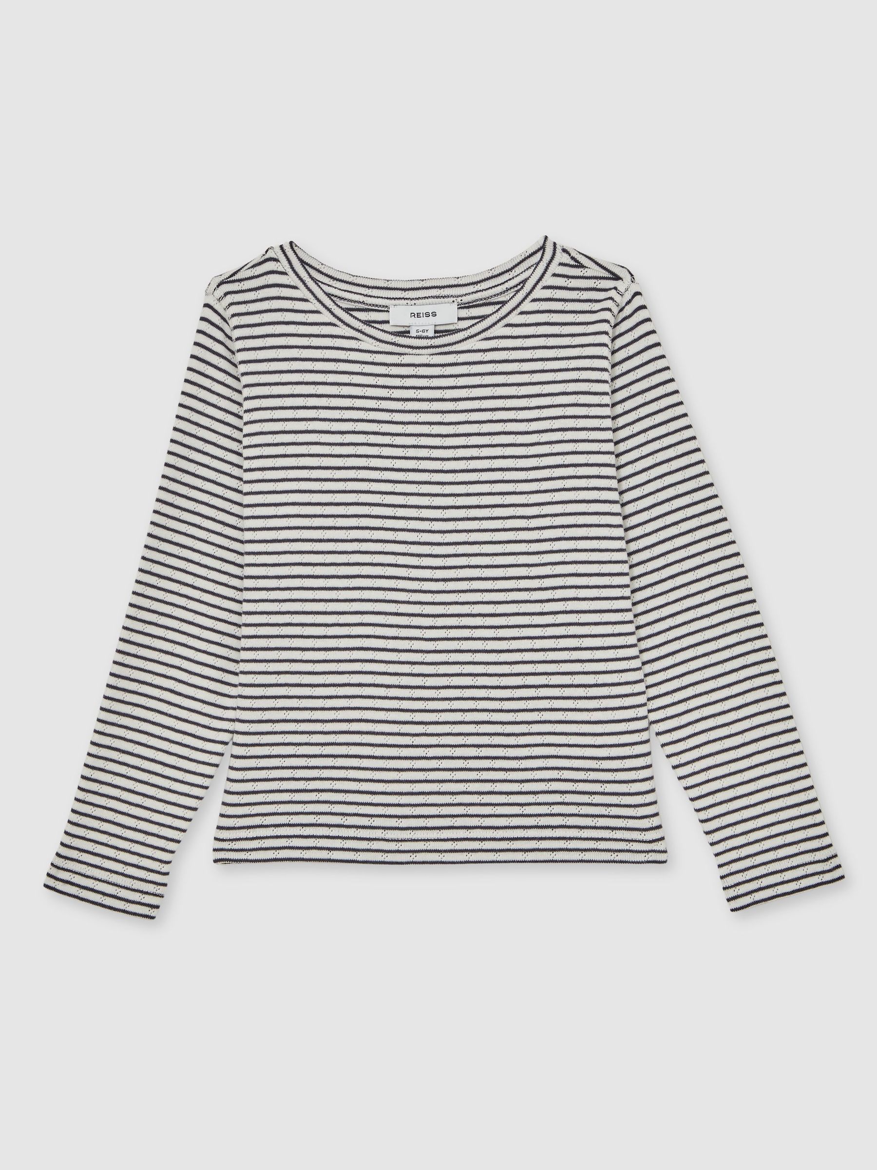 13-14 yrs Cotton Pointelle Long Sleeve Top in Navy/White (W64888) | CA$60