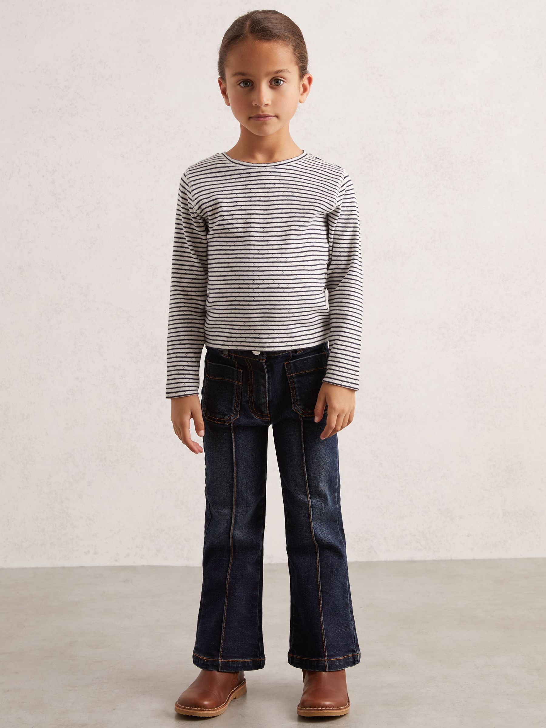 3-9 yrs Cotton Pointelle Long Sleeve Top in Navy/White (W64889) | 140 QAR