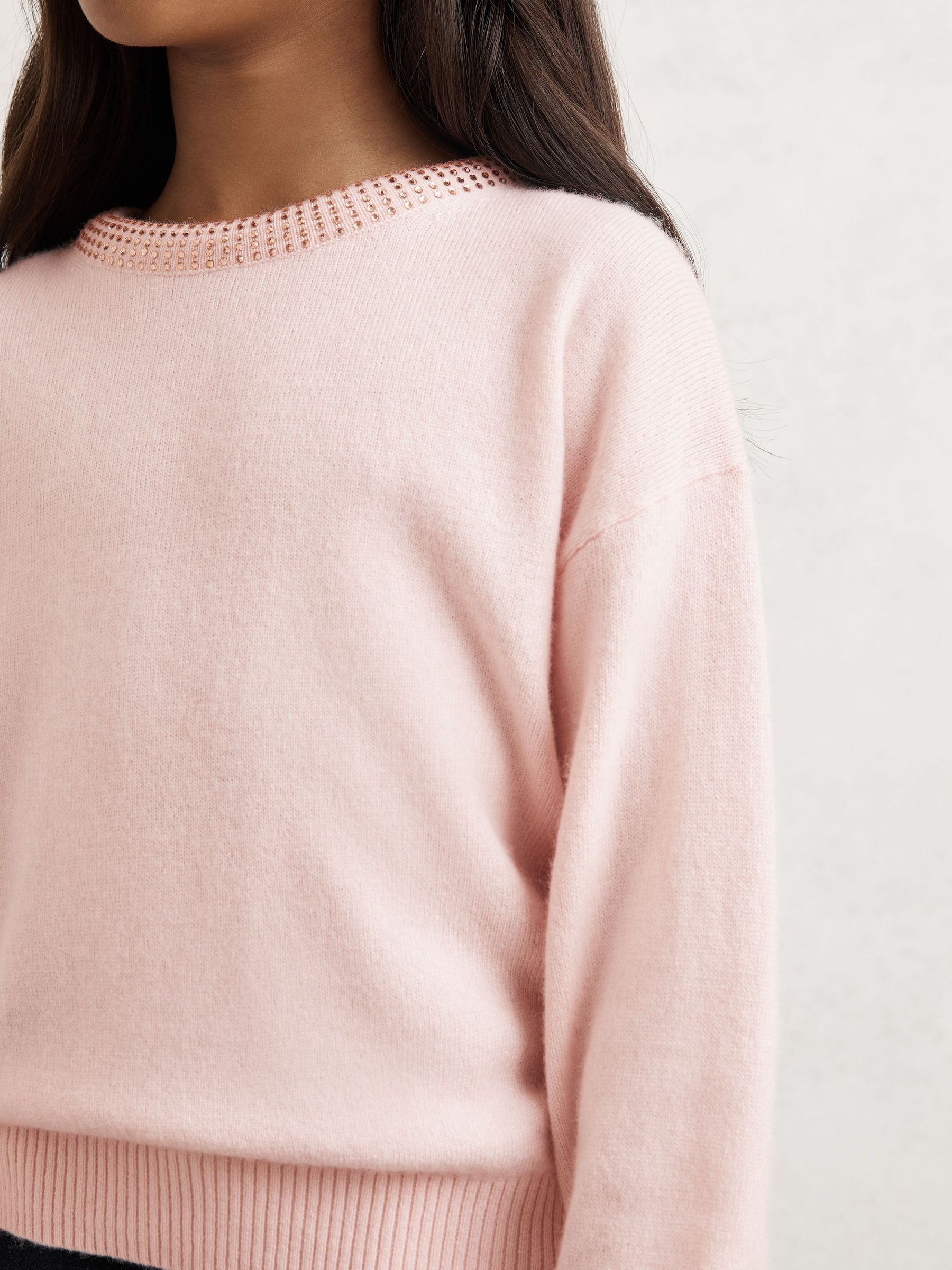 Wool-Blend Crystal-Neckline Jumper With Cashmere in Blush (W64894) | AED255