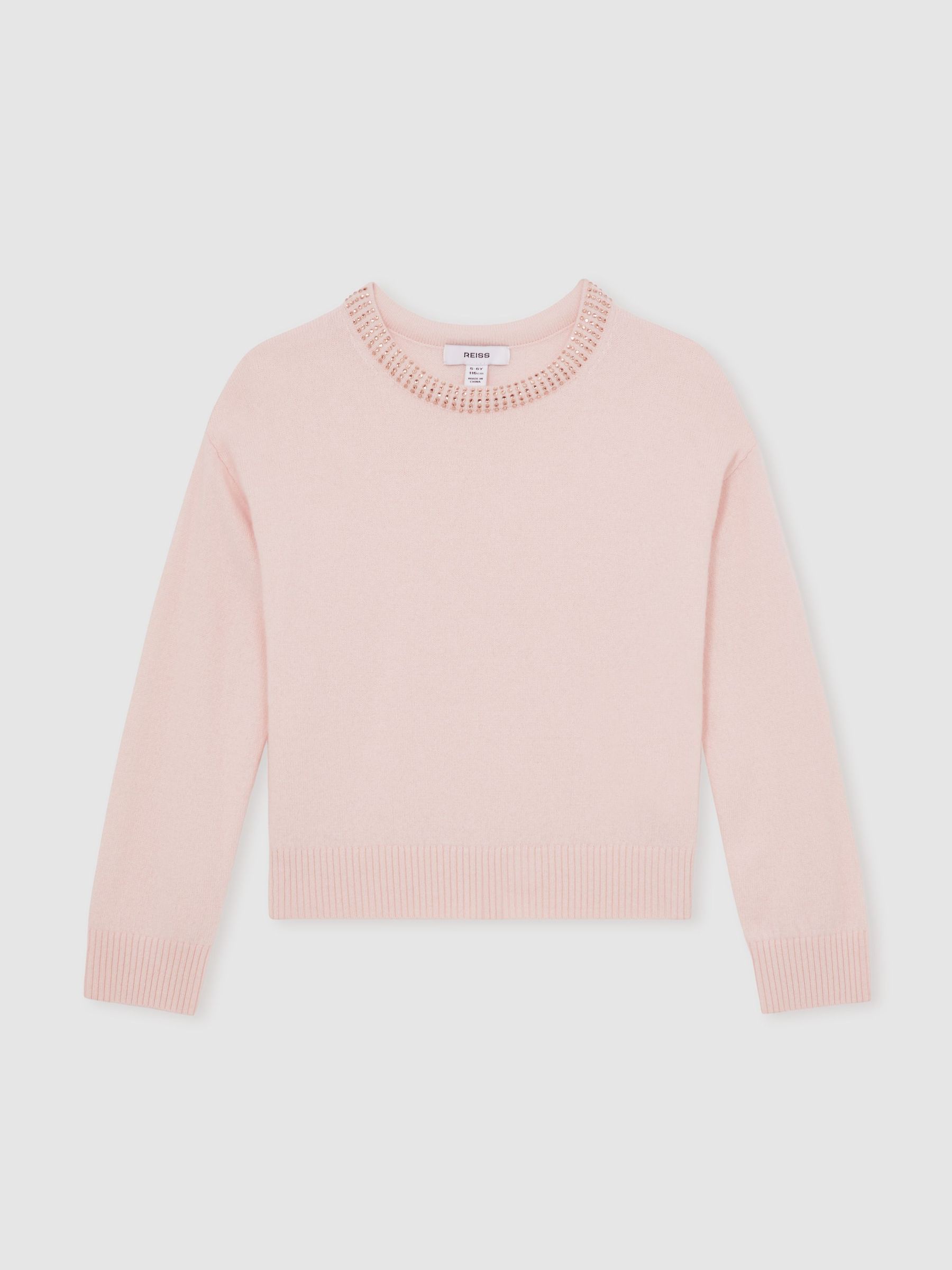 Wool-Blend Crystal-Neckline Jumper With Cashmere in Blush (W64896) | 275 QAR