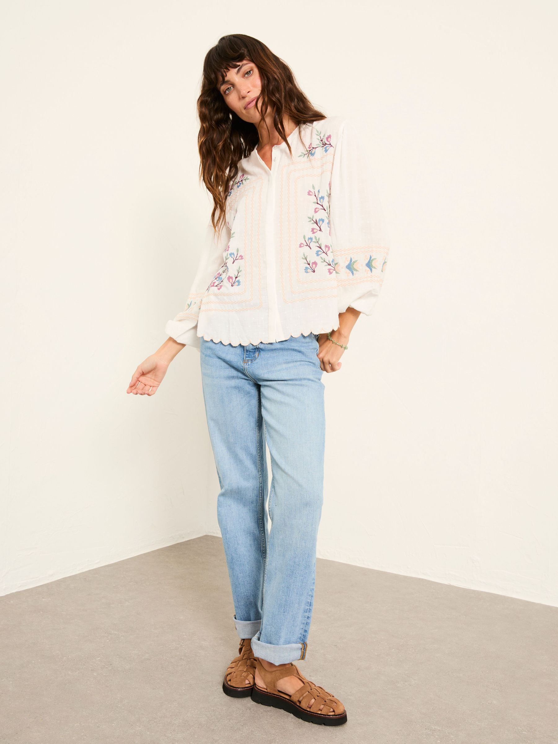 Betsie Ivory Regular Embroidered Blouse (W66089) | $113
