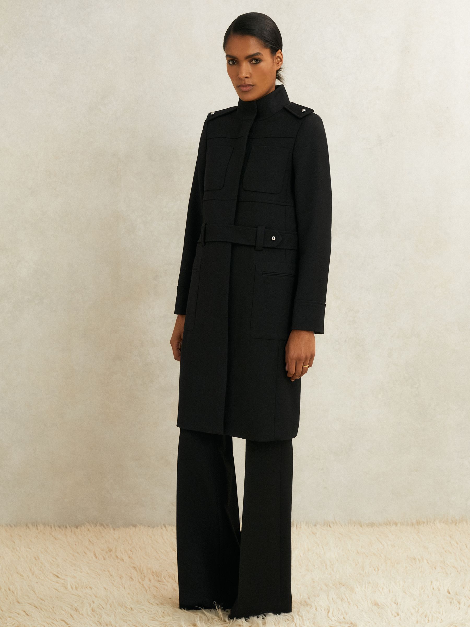 Atelier Wool Belted Long Coat in Black (W66527) | 2,695 QAR