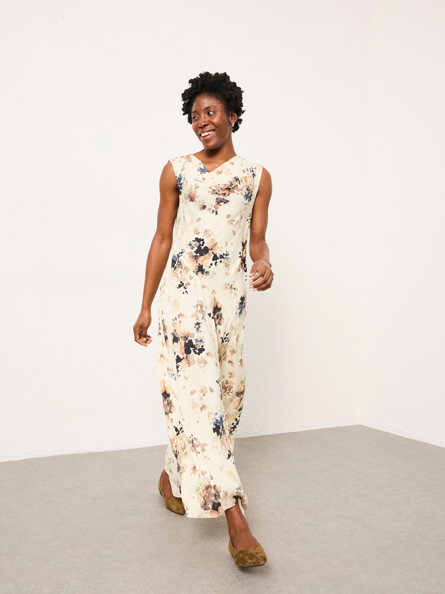 Liza Ivory Floral Cowl Neck Dress (W67197) | €130.50
