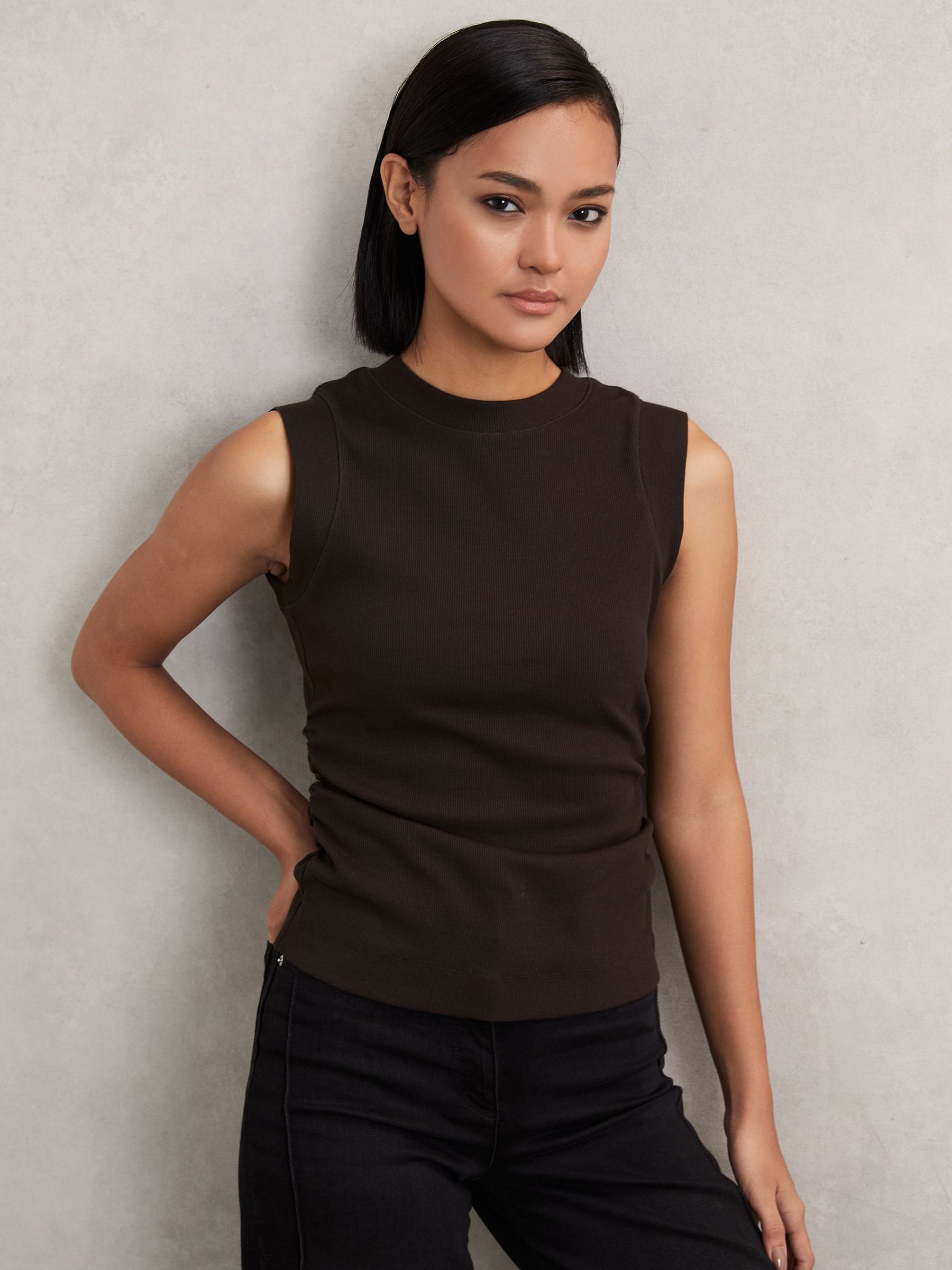 Ribbed Ruched Waist Vest in Chocolate (W67239) | CA$75