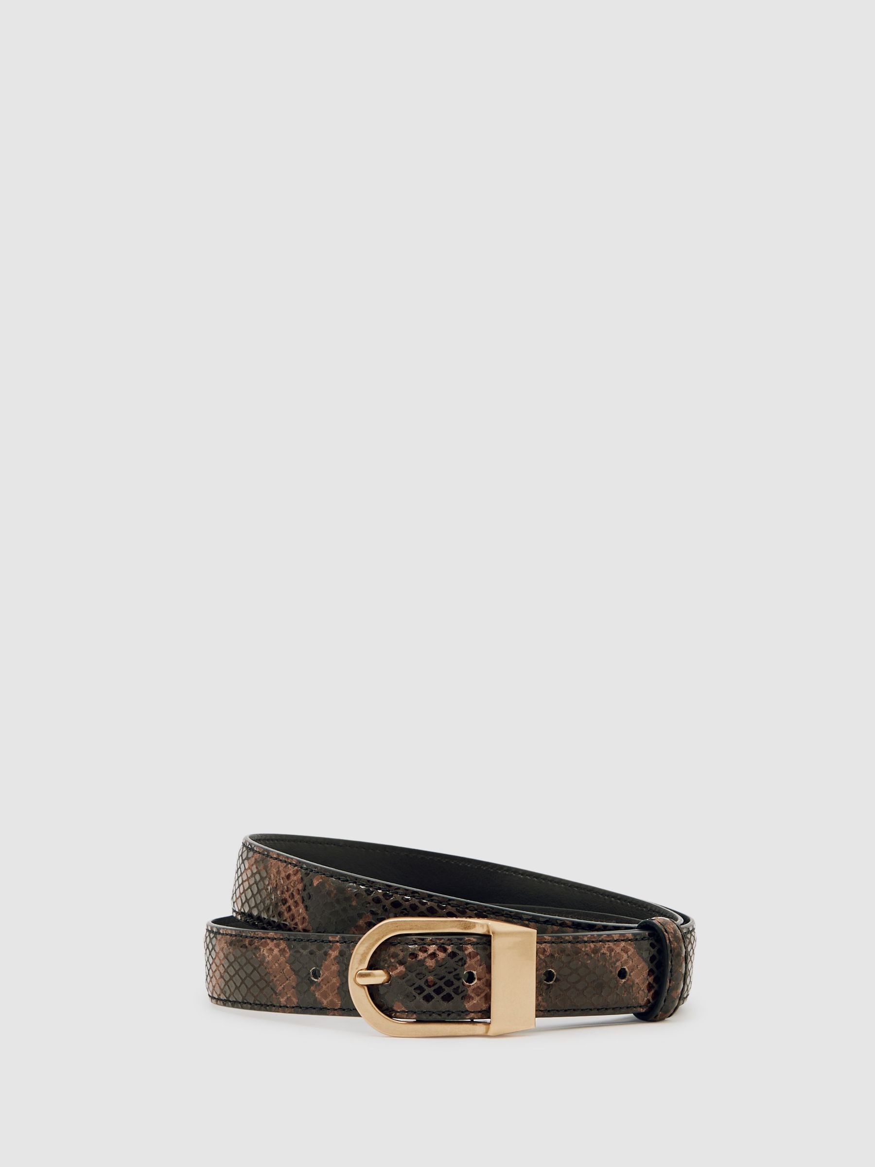 Leather Snake-Effect Belt in Chocolate (W67253) | 370 QAR
