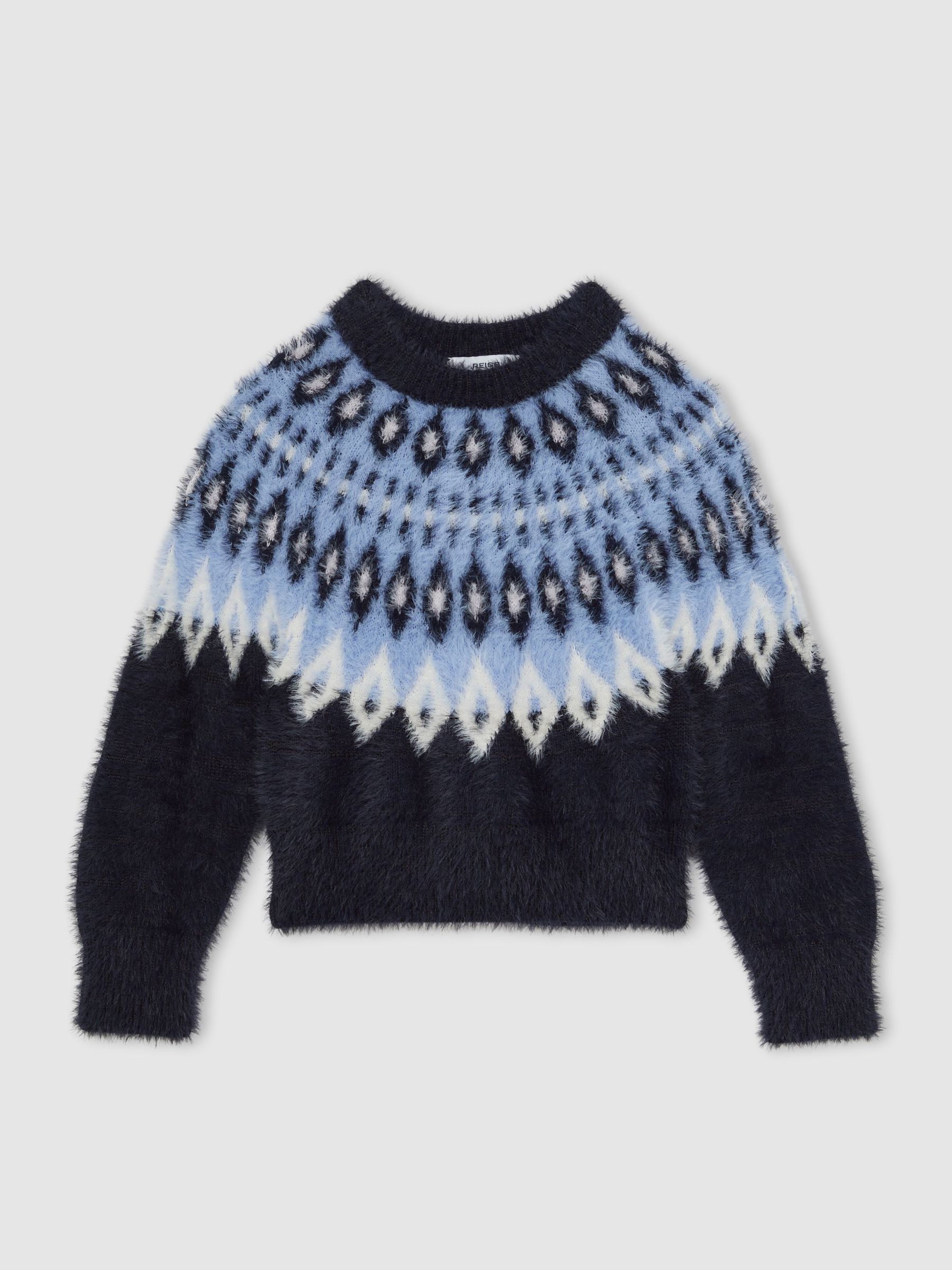 Fluffy Fair Isle Pattern Jumper in Navy (W67257) | €65