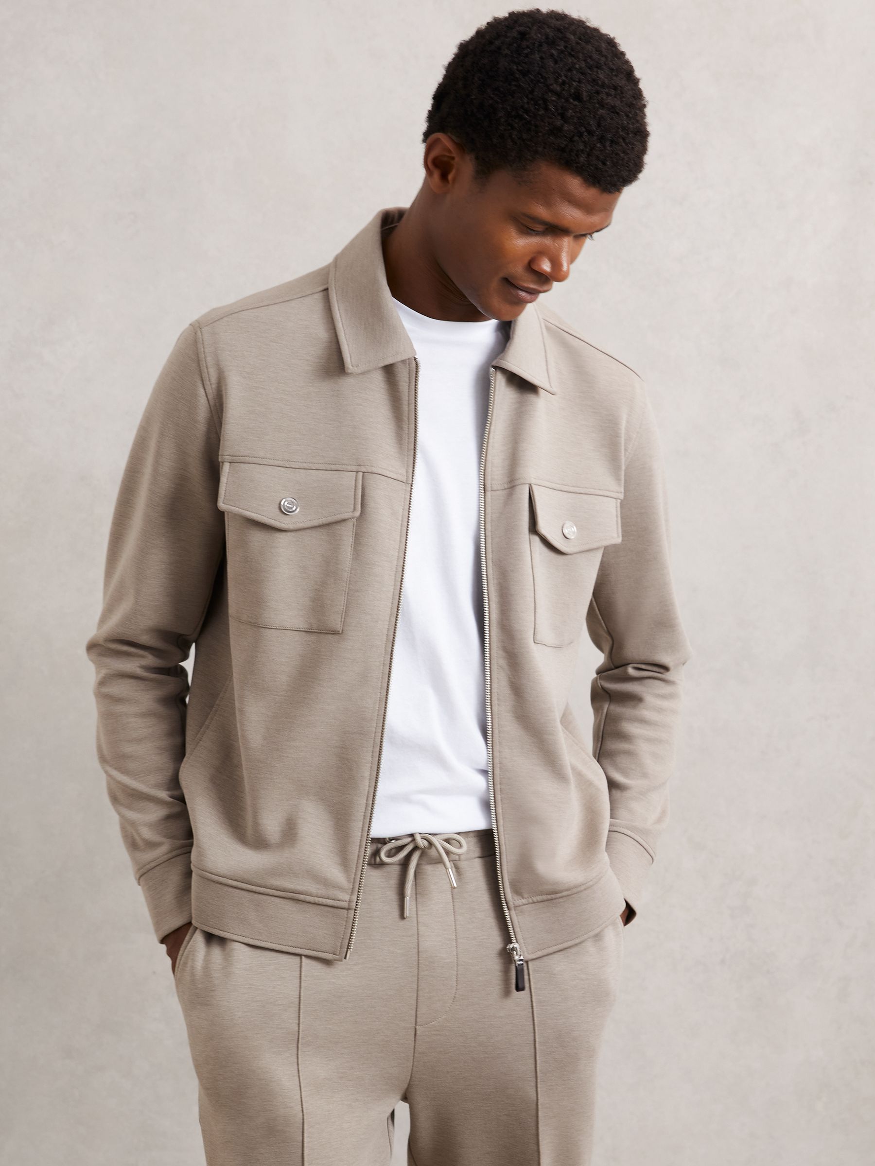 Interlock Jersey Zip-Through Jacket in Taupe Brown (W67278) | Kč5,725