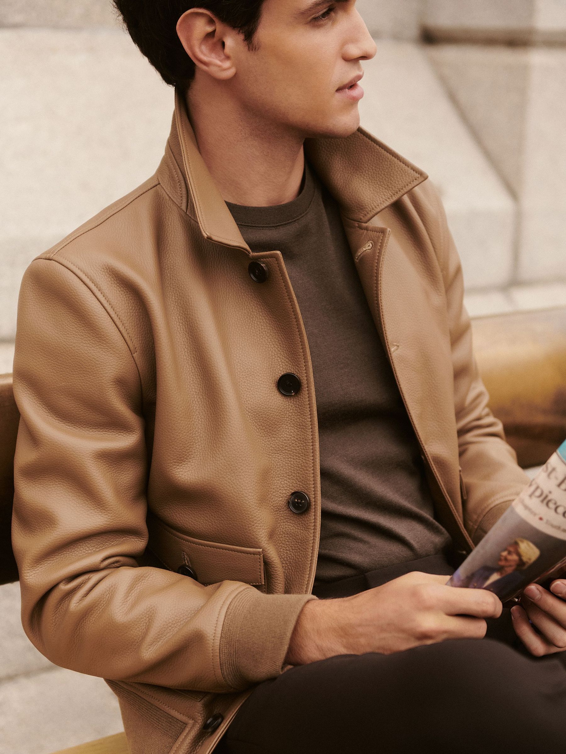 Tumbled-Leather Harrington Jacket in Tan Brown (W67476) | €1,160