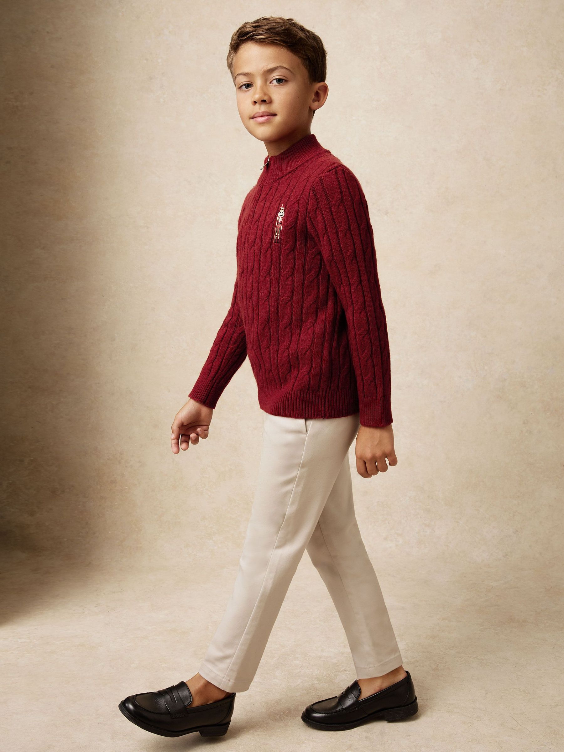 3-9 yrs Wool-Blend Half-Zip Nutcracker Jumper in Dark Red (W67633) | $75