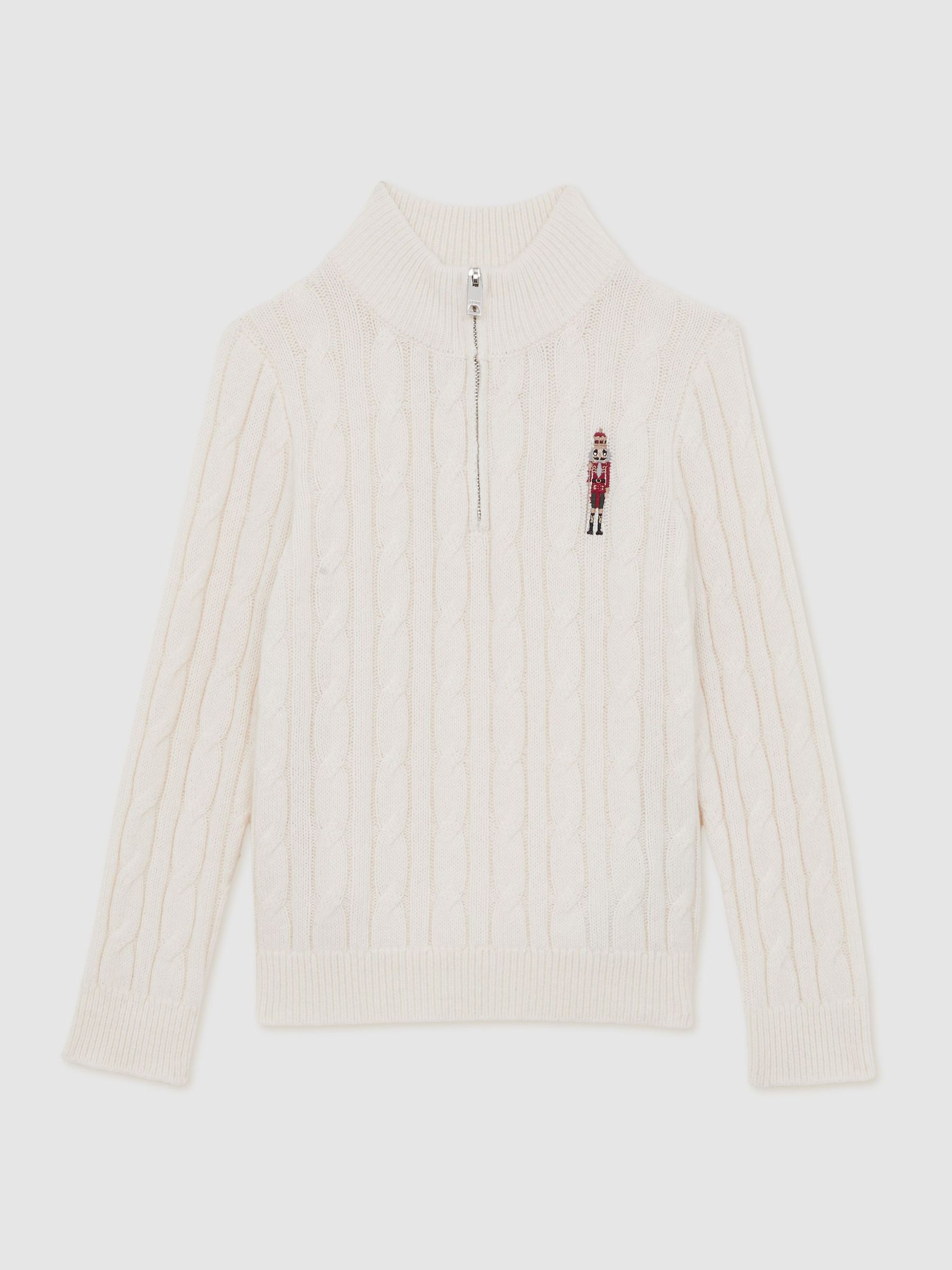 13-14 yrs Wool-Blend Half-Zip Nutcracker Jumper in Off White (W67641) | $90