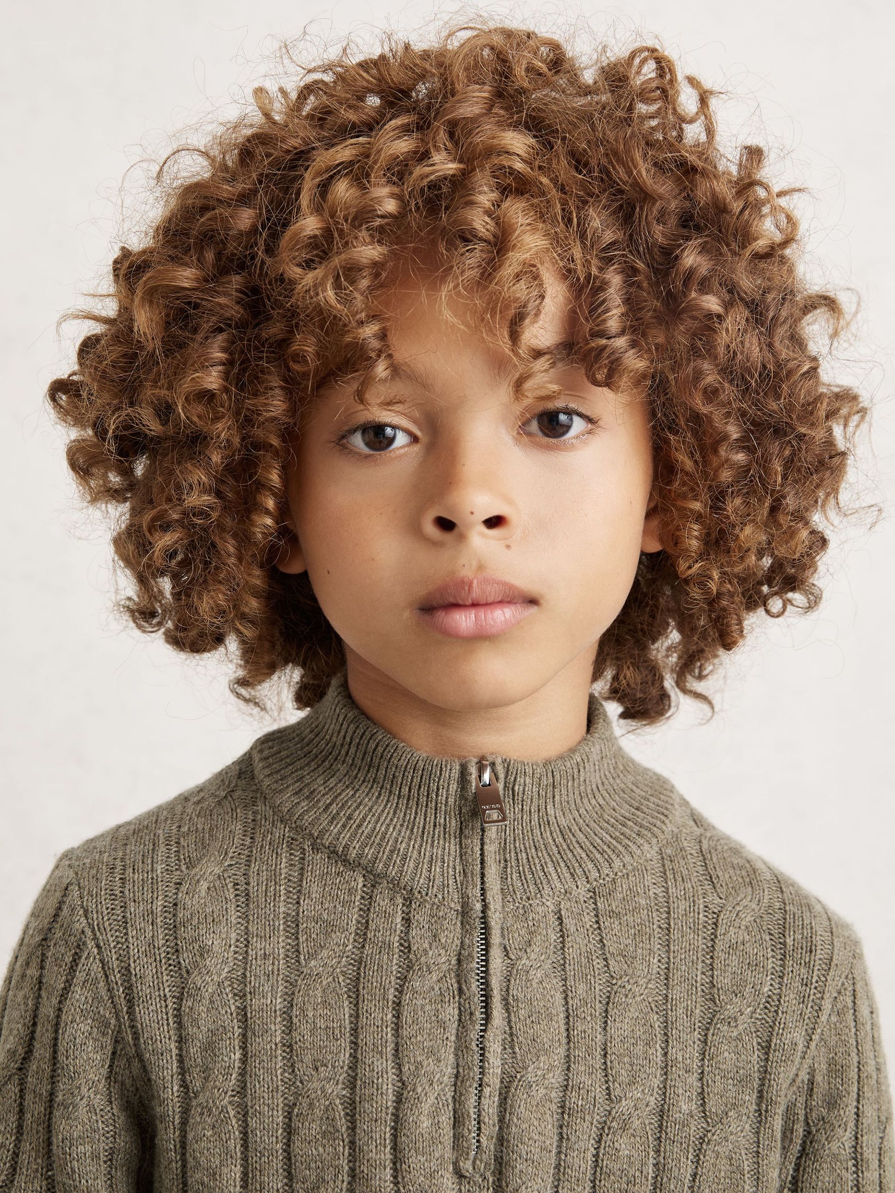 9-13 yrs Wool-Blend Half-Zip Cable Knit Jumper in Sage Green (W67650) | $80