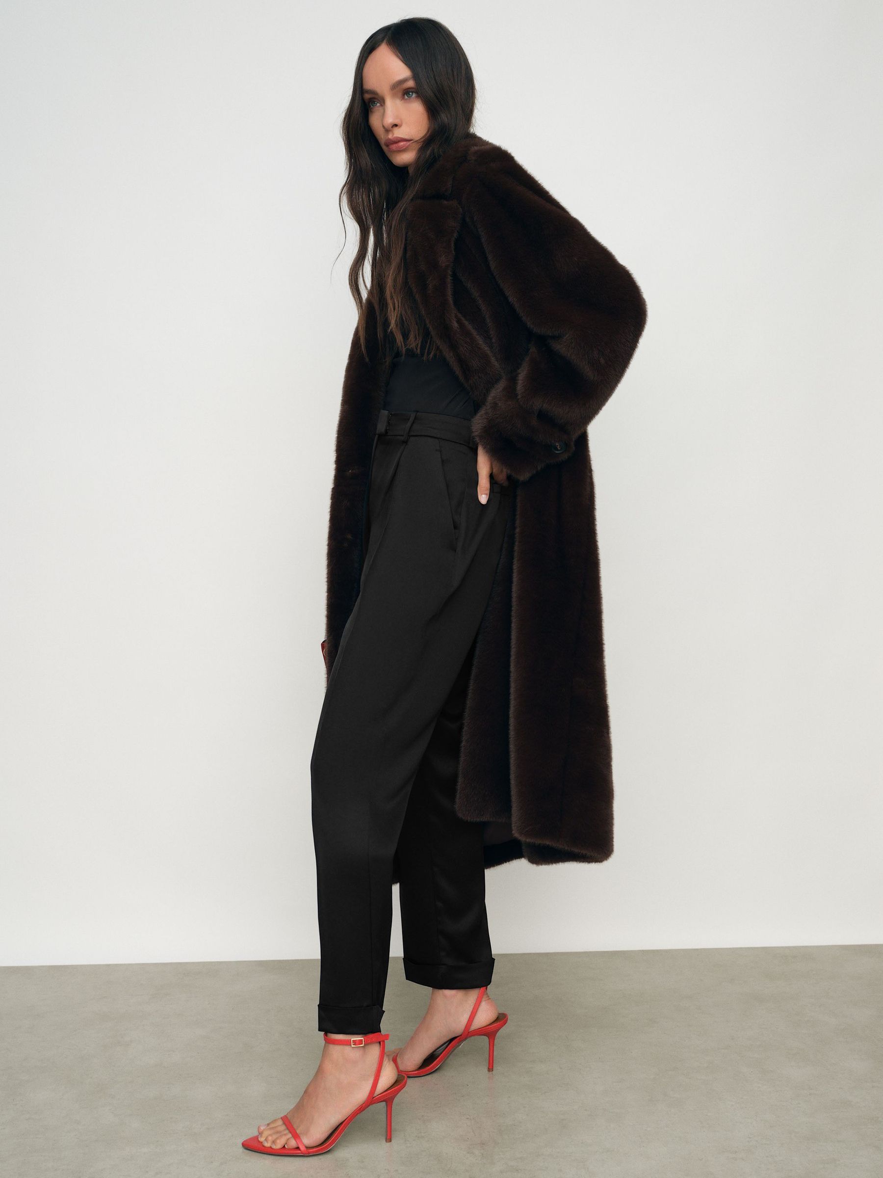 Petite Satin Tapered Trousers in Black (W67651) | $265