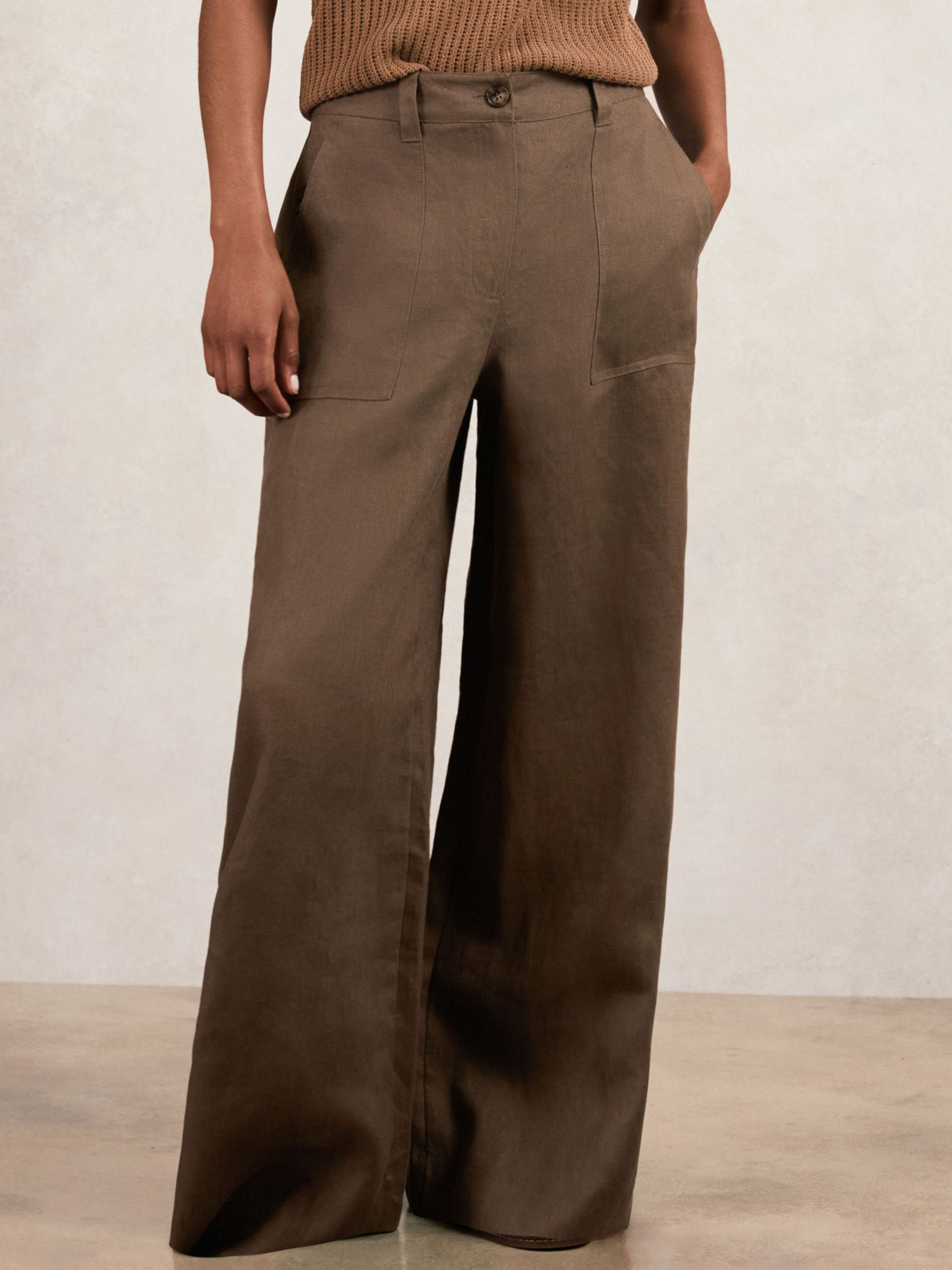 Petite Linen Wide-Leg Trousers in Chocolate Brown (W67652) | AED548