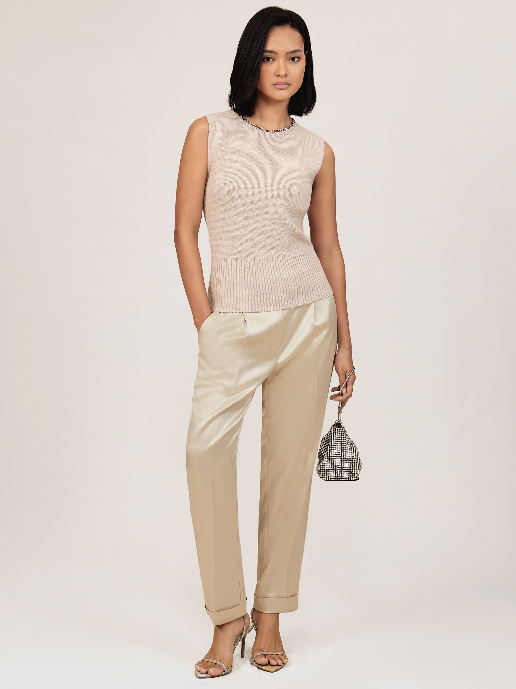 Satin Tapered Trousers in Neutral (W67657) | 820 QAR