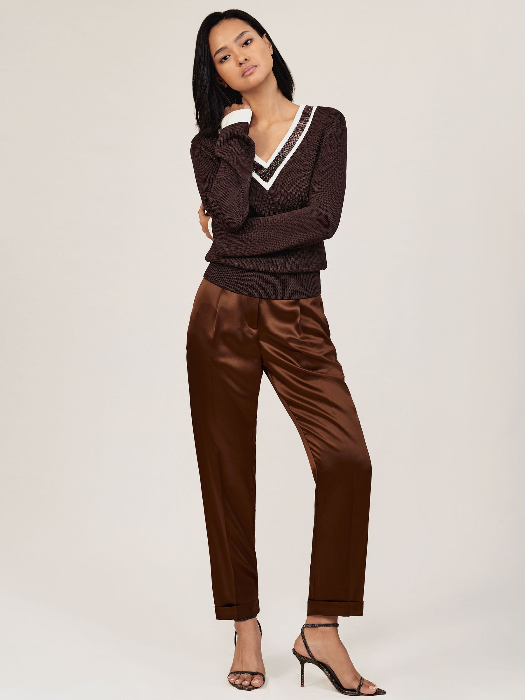 Satin Tapered Trousers in Bronze (W67664) | $265