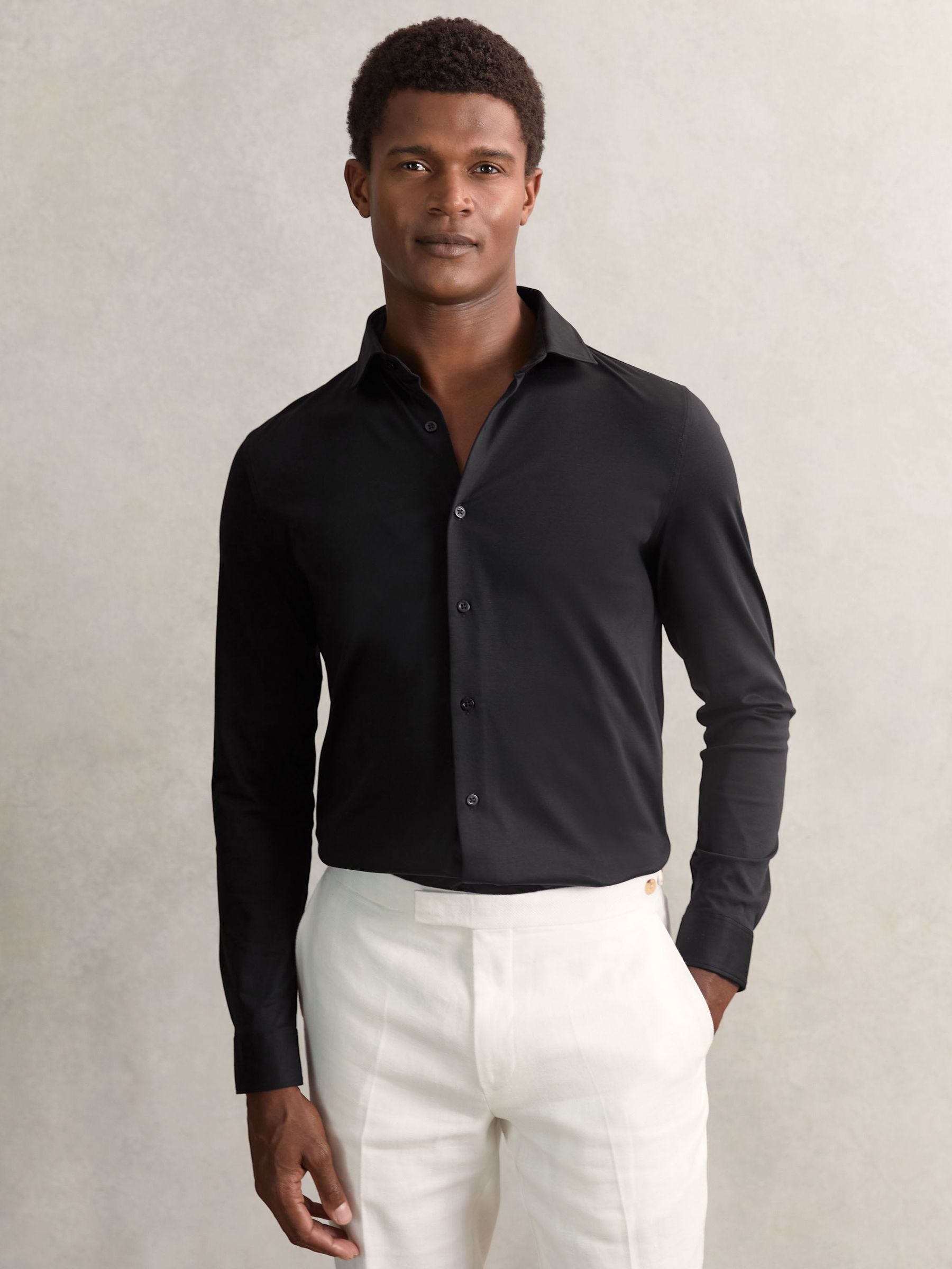 Air-Water Cotton Button-Through Shirt in Black (W69546) | $135