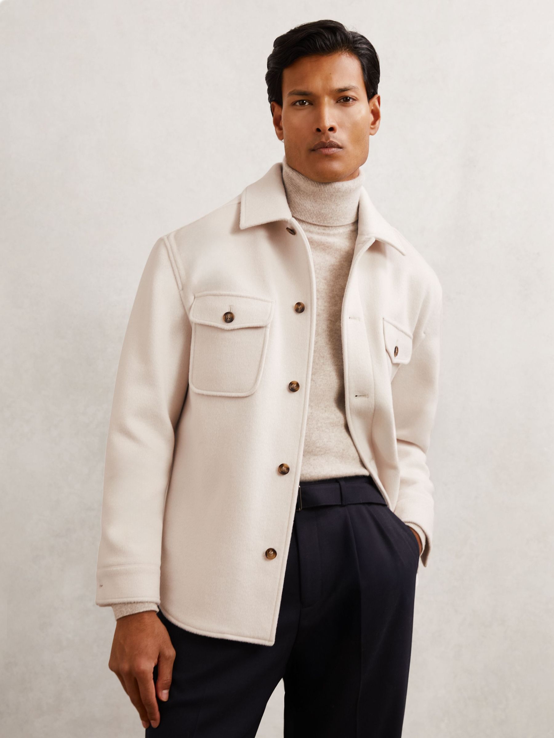 Wool-Blend Twin-Pocket Overshirt in Off White (W69549) | $345