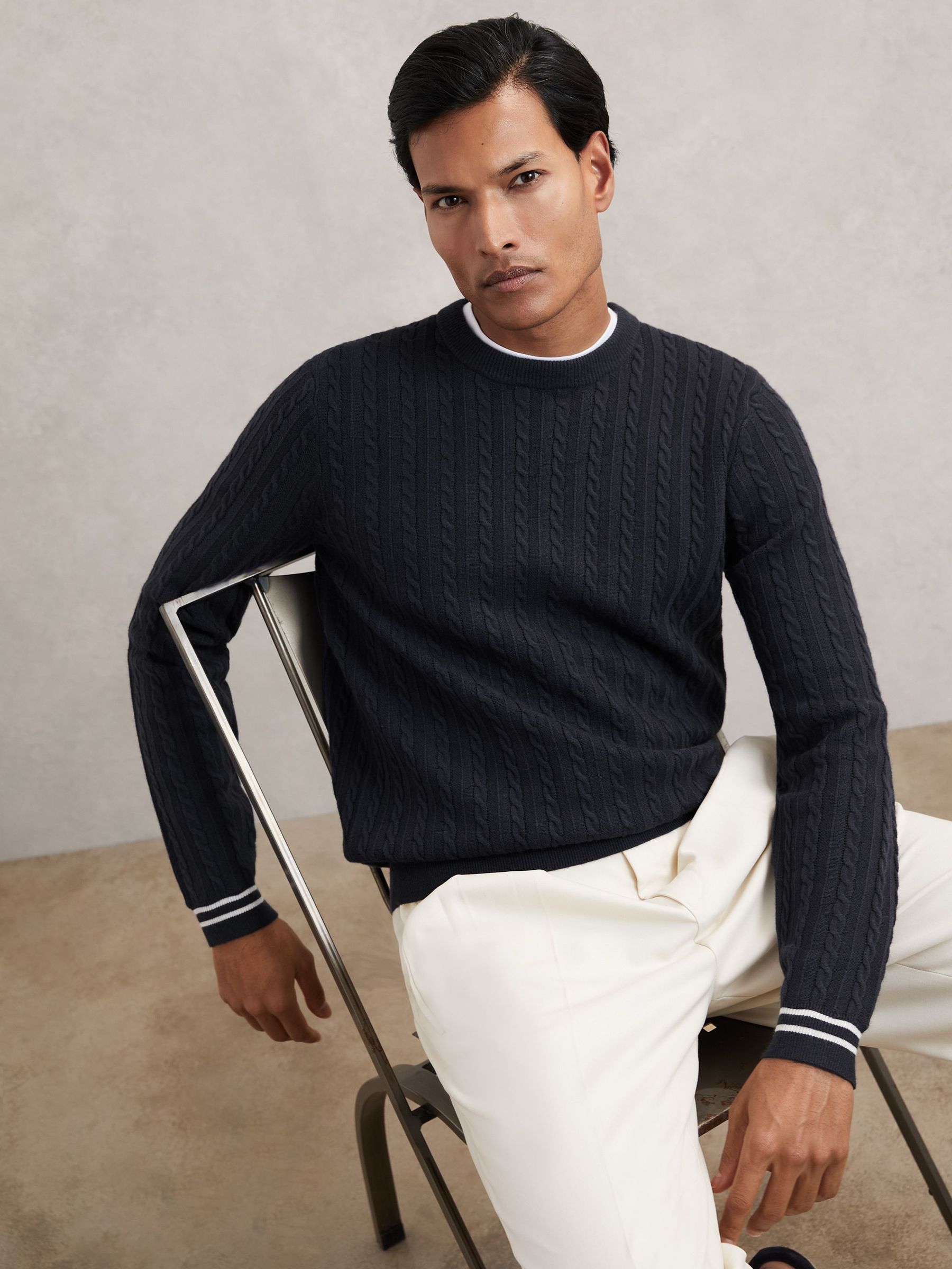 Cable-Knit Jumper With Wool in Midnight Navy (W69554) | CA$225