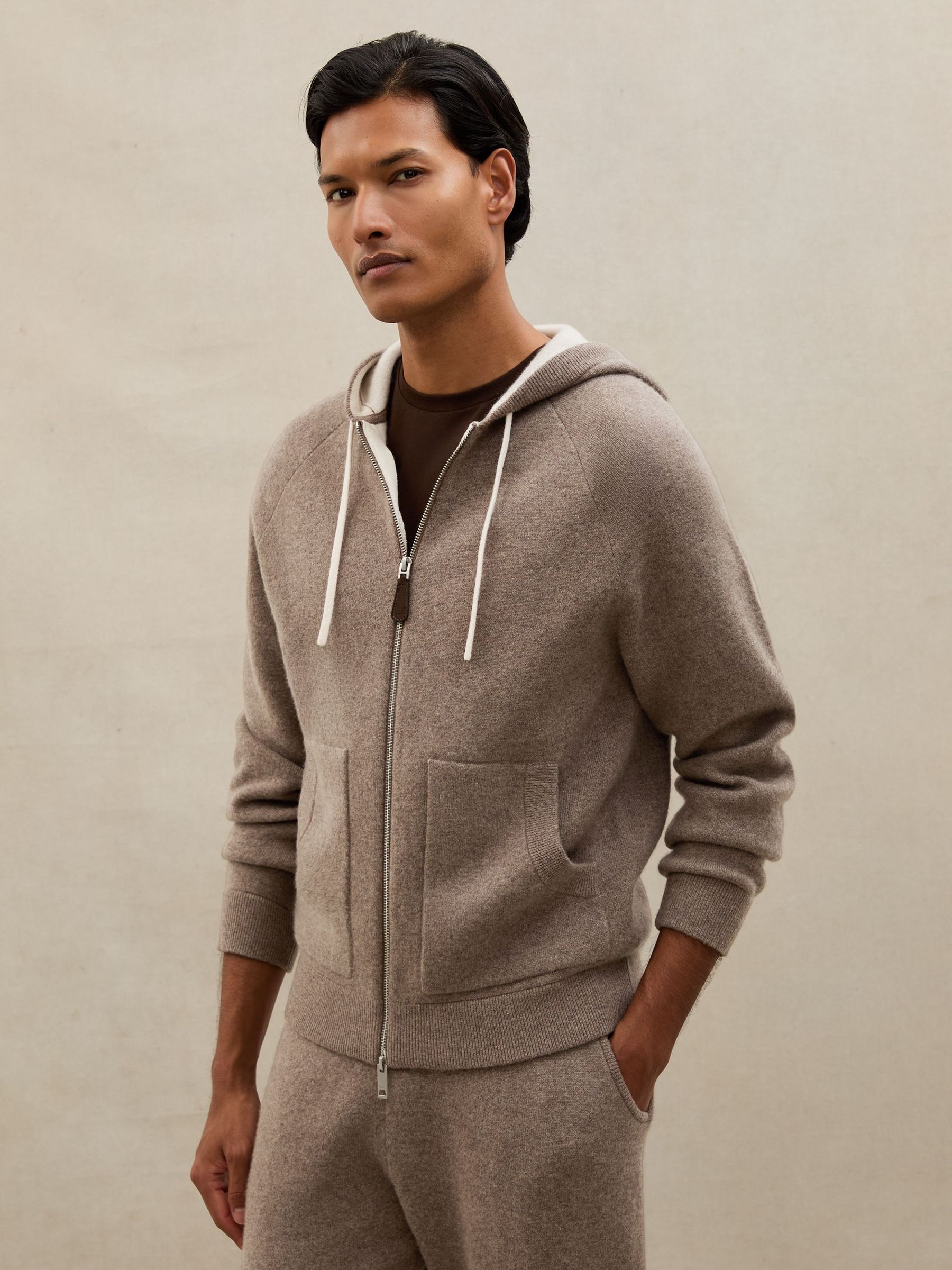 Atelier Cashmere-Blend Zip Hoodie in Mouse Brown Melange (W69556) | $680