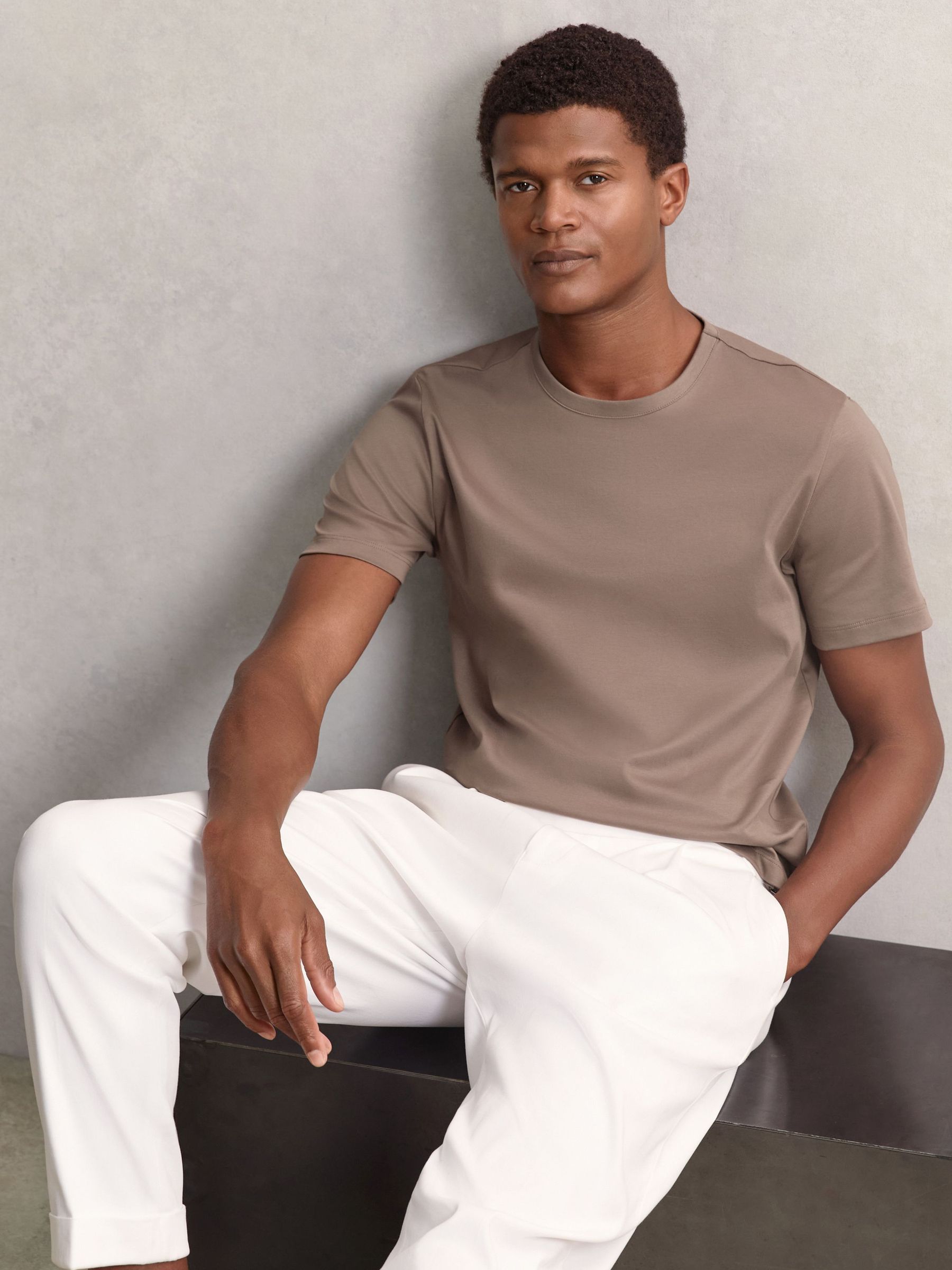 Airwater-Cotton Crew-Neck T-Shirt in Taupe Brown (W69560) | €65