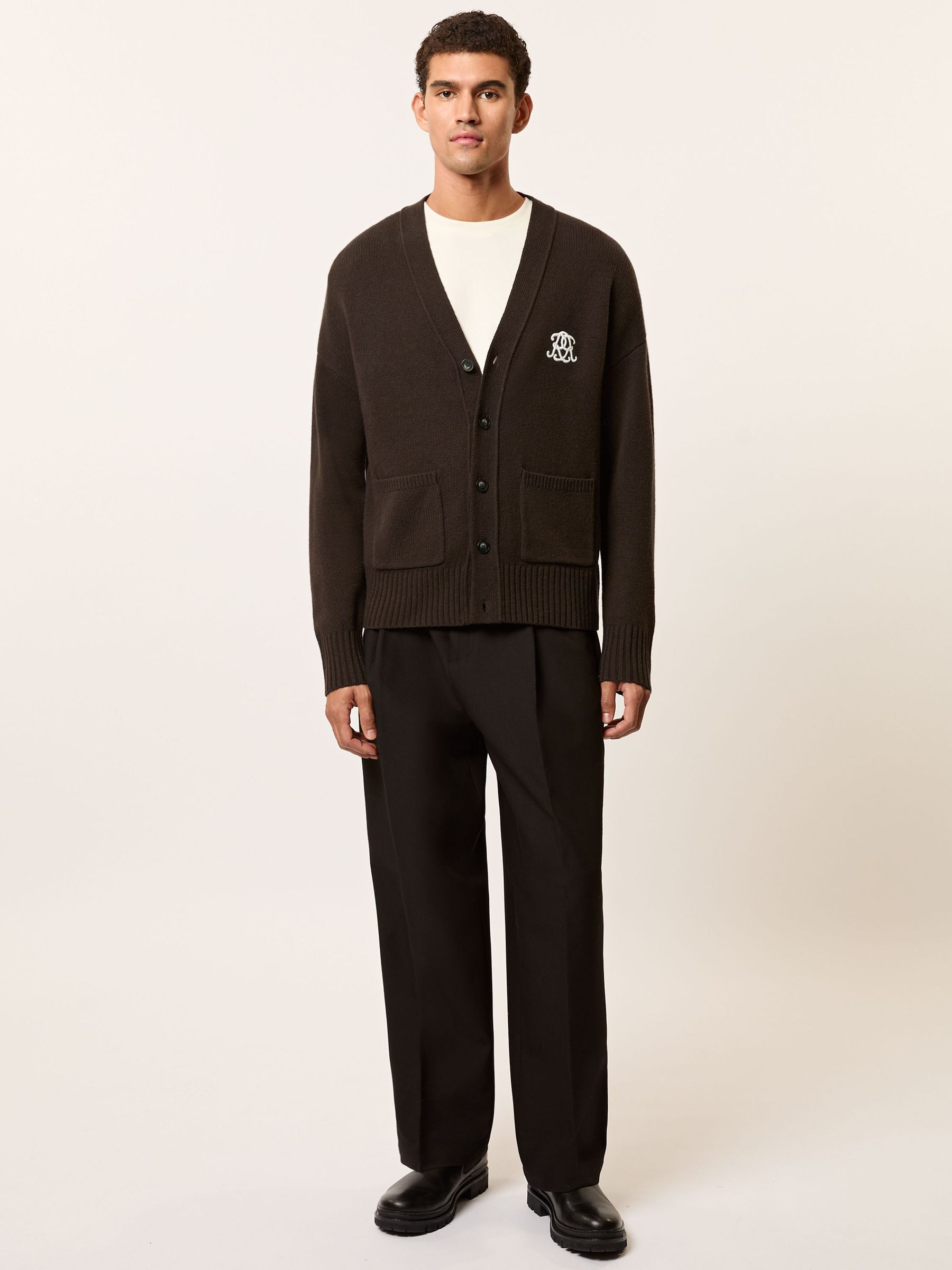 Monogram Embroidered Wool Cardigan in Brown (W69571) | €195