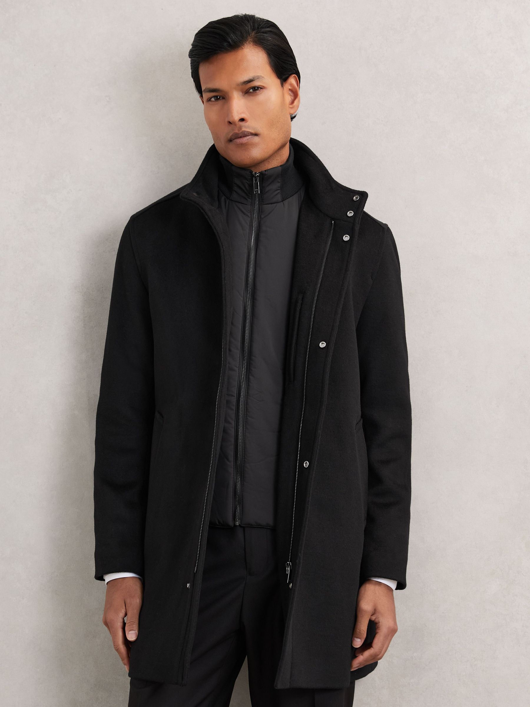 Wool-Blend Gilet-Insert Coat in Black (W69587) | SGD 705